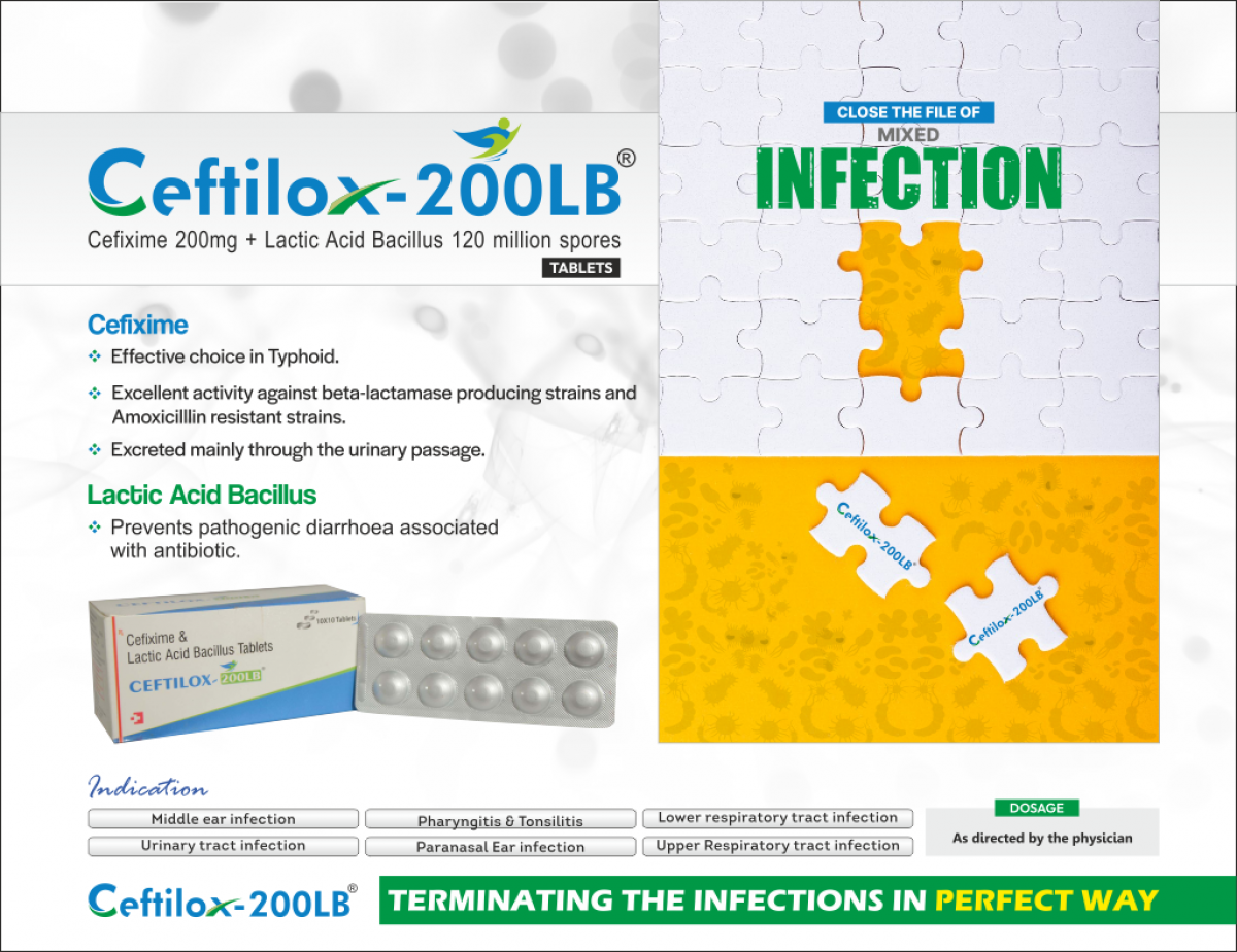 CEFTILOX-200-LB - Cefixime 200mg + Lactic Acid Bacillus 60 million spores | Intralife Pharmaceuticals - thumbnail 2