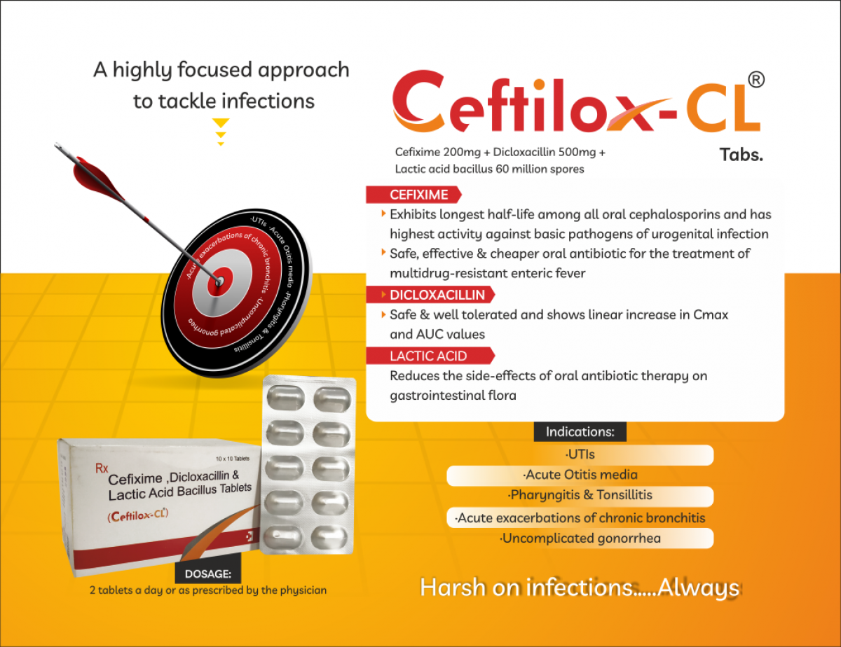 CEFTILOX-CL - Cefixime 200mg + Dicloxacillin 500mg + Lactic Acid Bacillus 60 million spores | Intralife Pharmaceuticals - thumbnail 2