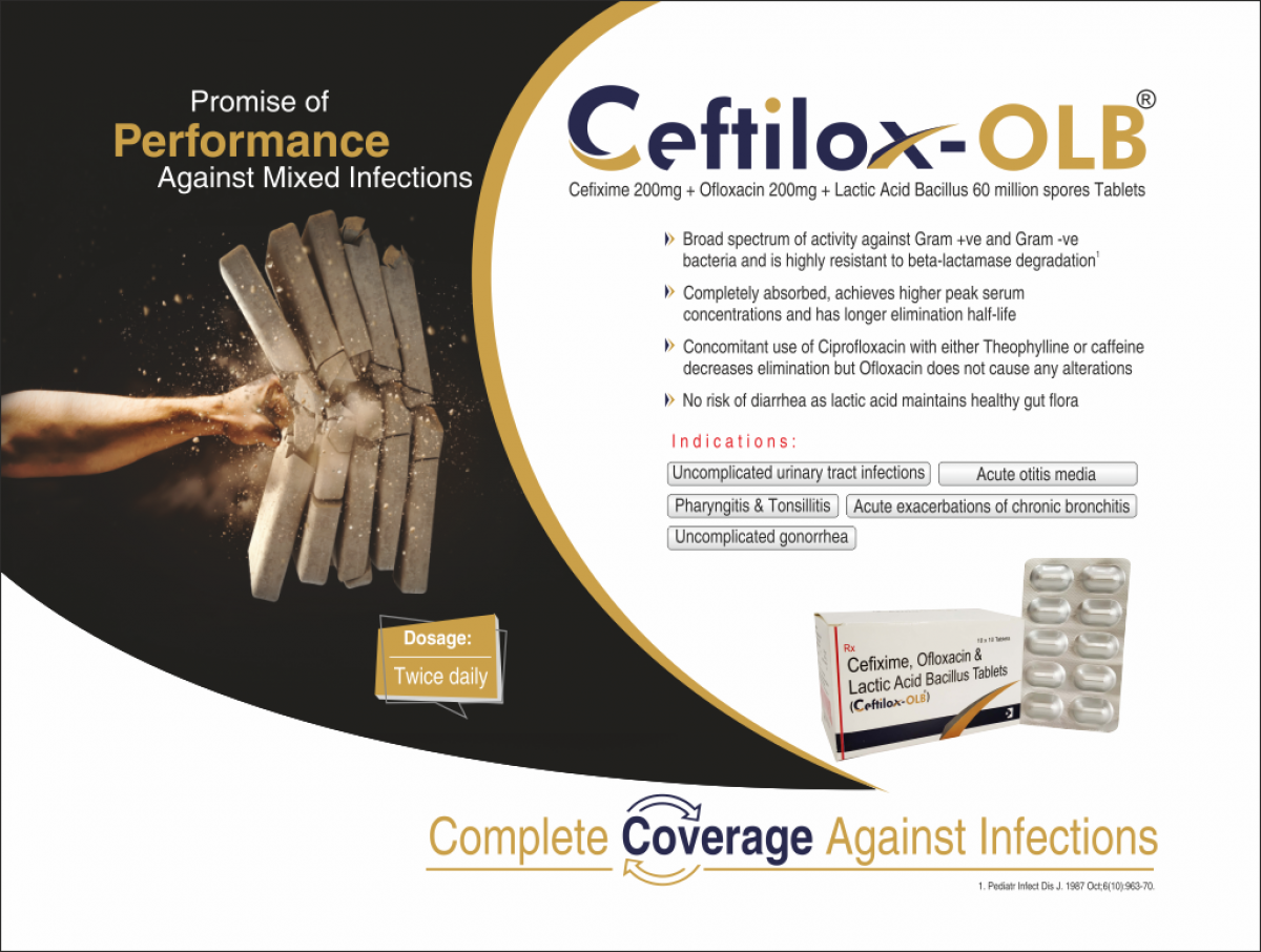 CEFTILOX-OLB - Cefixime 200mg + Ofloxacin 200mg + Lactic Acid Bacillus 60 million spores | Intralife Pharmaceuticals - thumbnail 2