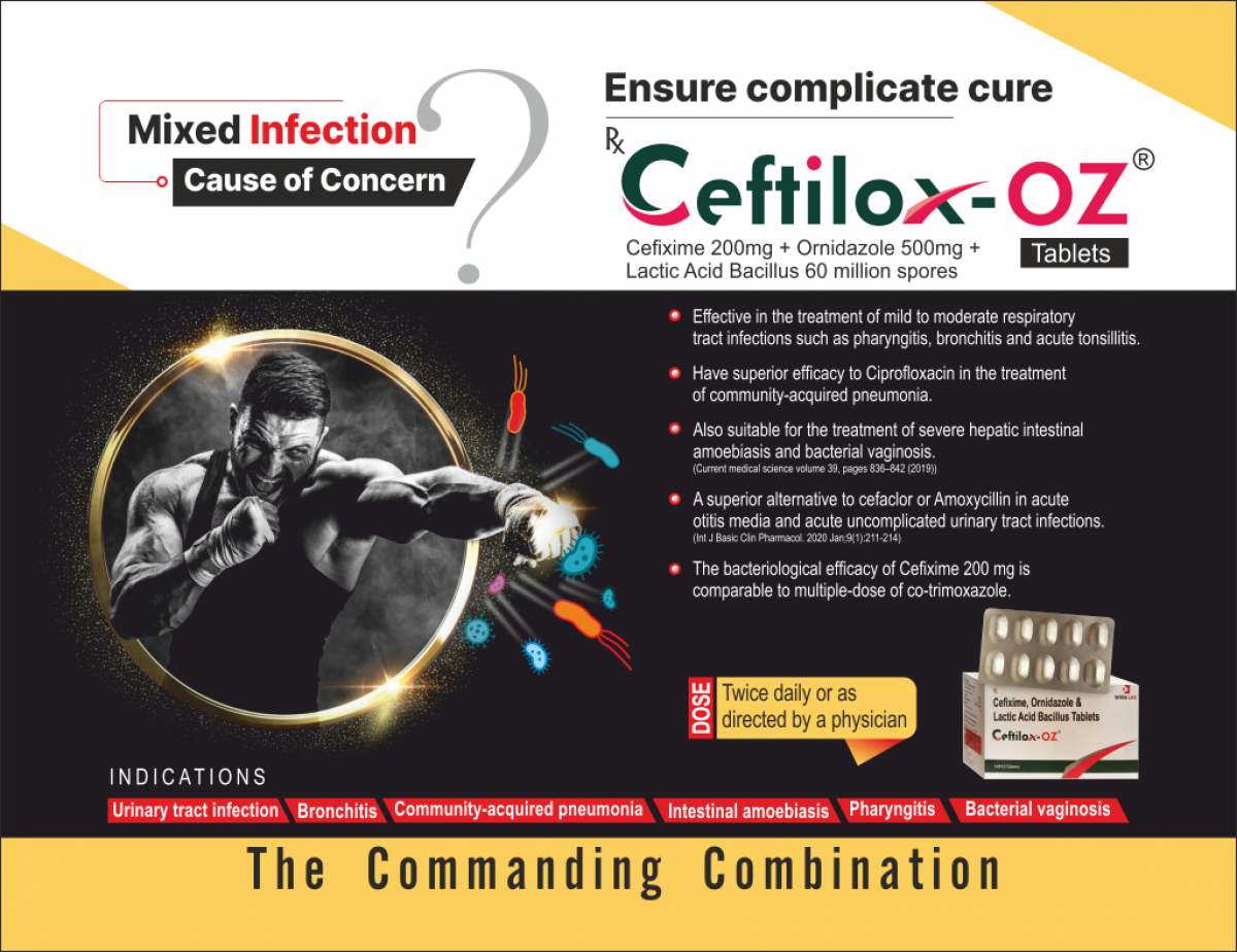 CEFTILOX-OZ - Cefixime 200mgOrnidazole 500mg Lactic Acid Bacillus 60 million spores | Intralife Pharmaceuticals - thumbnail 2