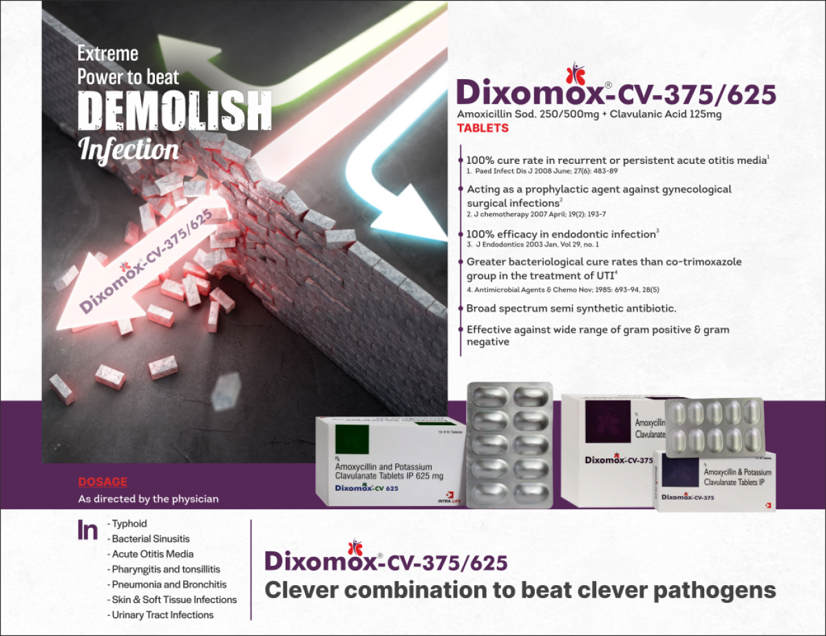 DIXOMOX-CV 375 - Amoxicillin Sod. 250mg + Clavulanic Acid 125mg | Intralife Pharmaceuticals - thumbnail 2