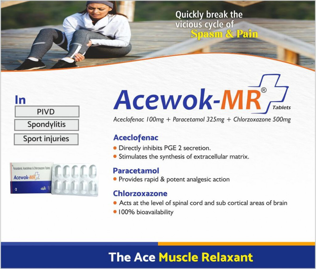 ACEWOK-MR - Aceclofenac 100mg + Paracetamol 325mg + Chlorzoxazone 250 mg | Intralife Pharmaceuticals - thumbnail 2