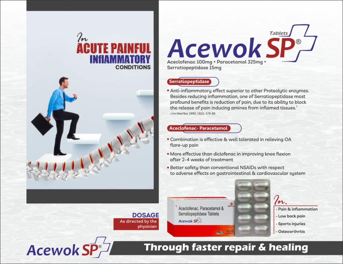 ACEWOK-SP - Aceclofenac 100mg + Paracetamol 325mg + Serratiopeptidase 15mg | Intralife Pharmaceuticals - thumbnail 2
