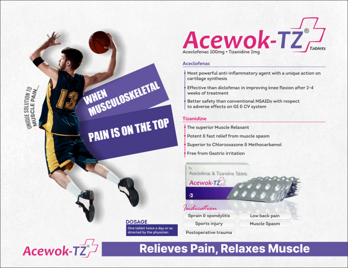 ACEWOK-TZ - Aceclofenac 100mg +Tizanidine 2mg | Intralife Pharmaceuticals - thumbnail 2