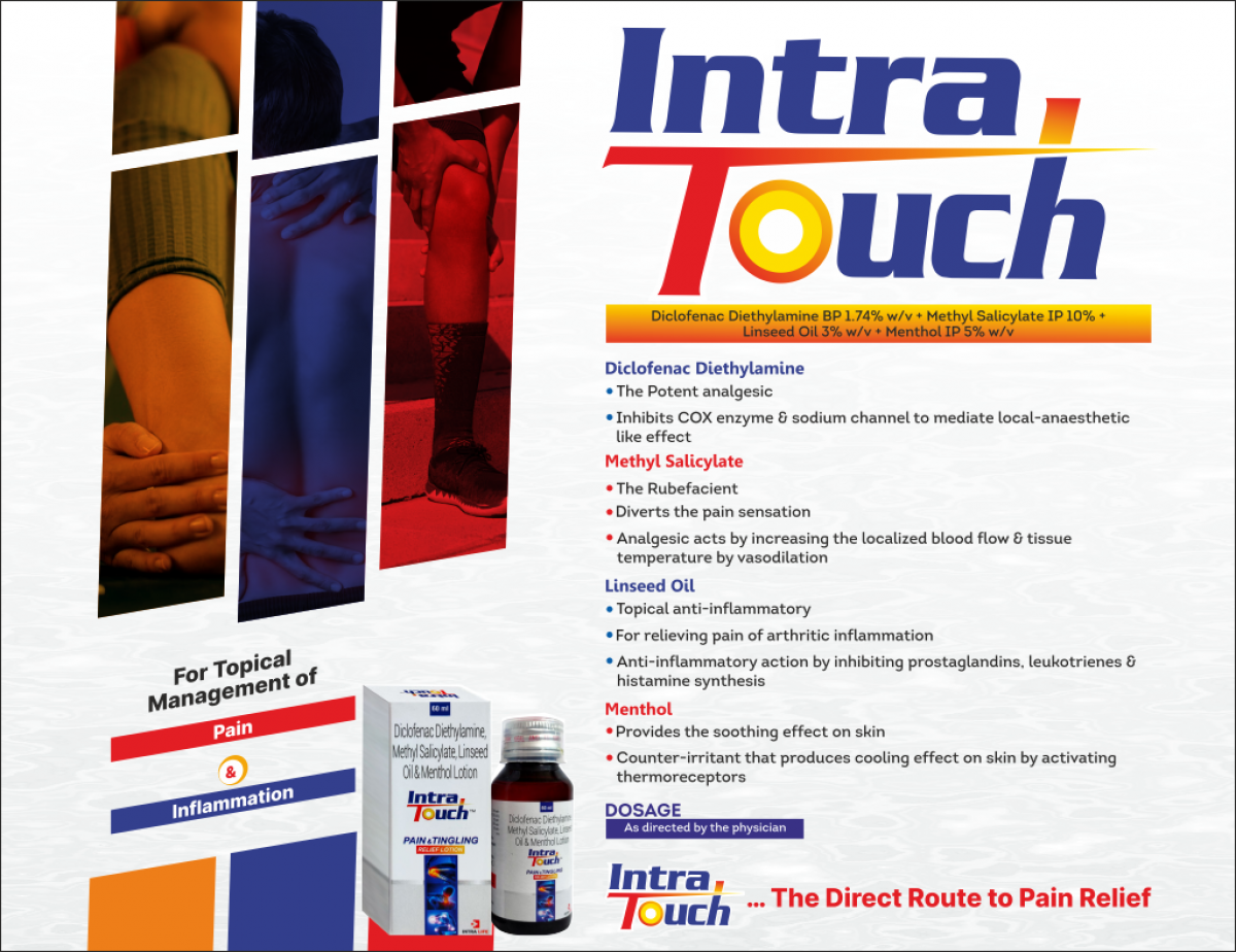 INTRA-TOUCH - Diclofenac Diethylamine BP 1.74% w/v + Methyl Salicylate IP 10% + Linseed Oil 3% w/v + Menthol IP 5% w/v | Intralife Pharmaceuticals - thumbnail 2