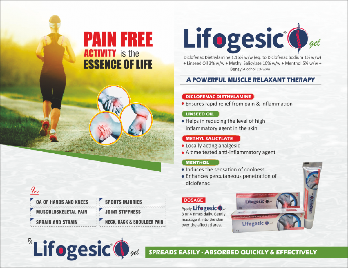 LIFOGESIC - Diclofenac Diethylamine 1.16% w/w (Eq. To Diclofenac Sodium 1% w/w) + Linseed oil 3% w/w + Methyl Salicylate 10% w/w + Menthol 5% w/w + Benzyl Alcohol 1% w/w | Intralife Pharmaceuticals - thumbnail 2