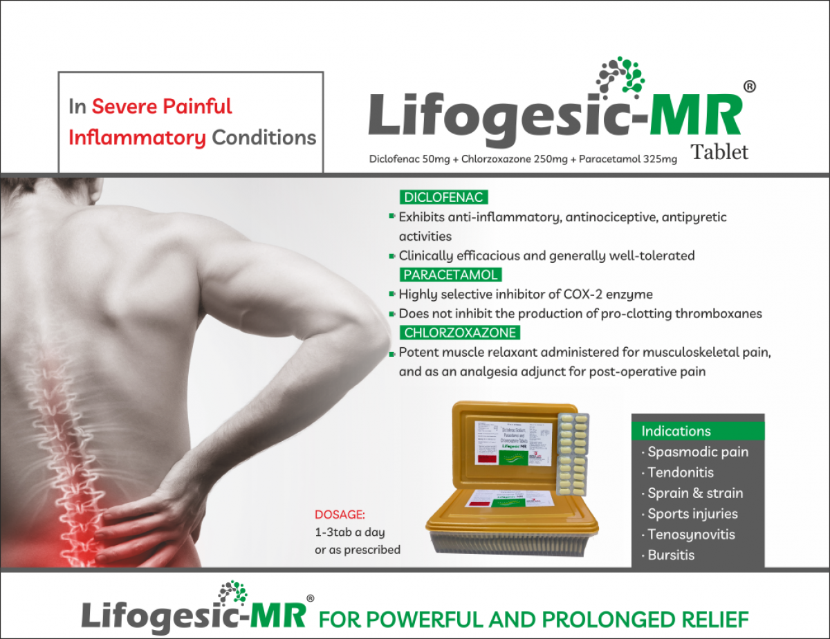 LIFOGESIC-MR - Diclofenac 50mg + Chlorzoxazone 250mg + Paracetamol 325mg | Intralife Pharmaceuticals - thumbnail 2