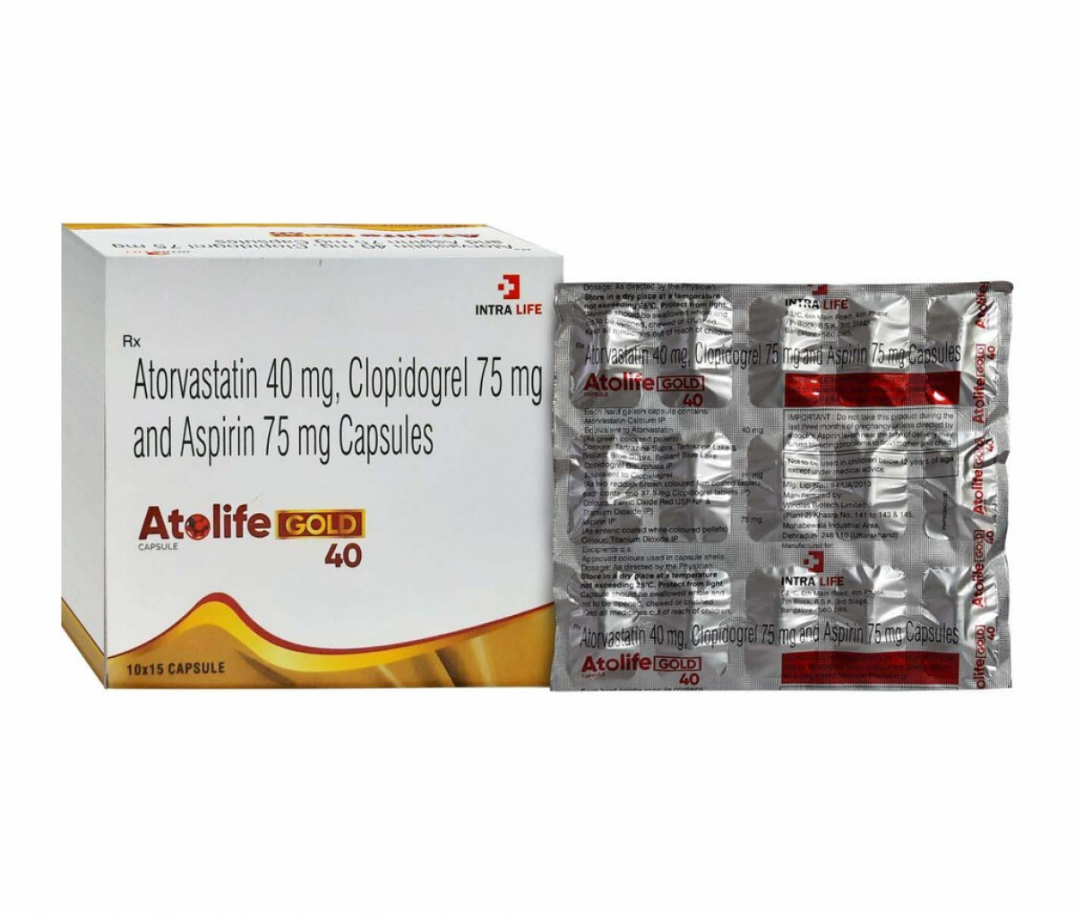 ATOLIFE-GOLD 40 - Aspirin 75mg + Atorvastatin 40mg + Clopidogrel 75mg | Intralife Pharmaceuticals