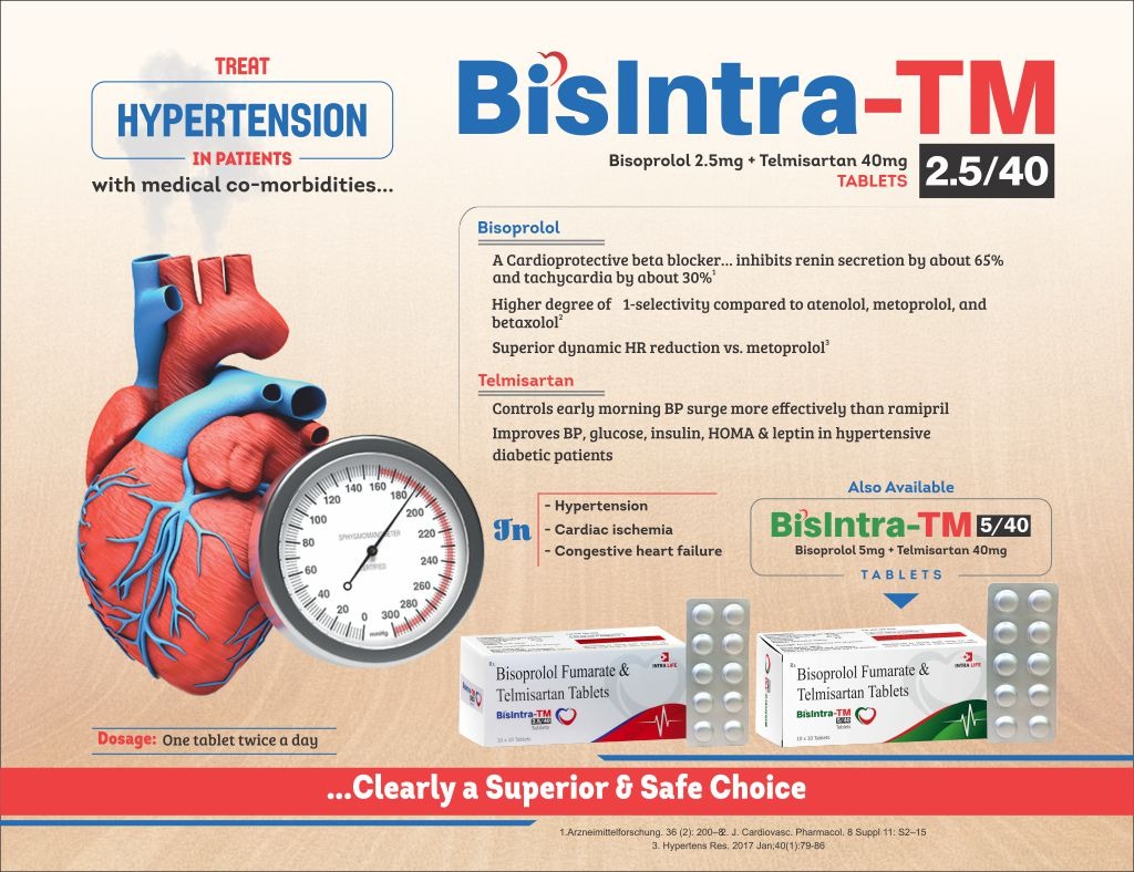 BISINTRA-TM 2.5/40 TABS - Bisoprolol 2.5mg + Telmisartan 40mg | Intralife Pharmaceuticals - thumbnail 2