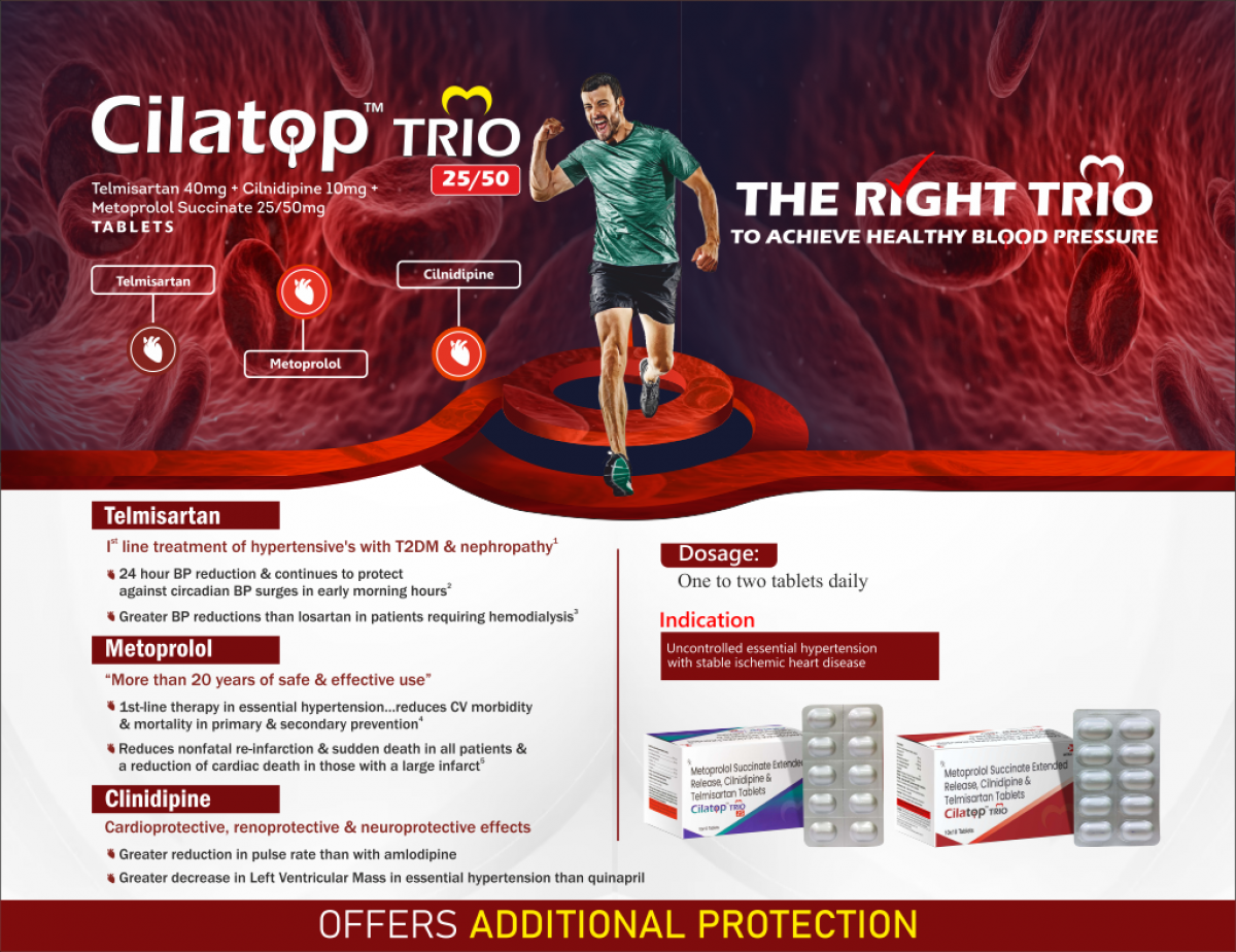 CILATOP Trio 50 - Telmisartan 40mg + Cilnidipine 10mg + Metoprolol Succinate 50 mg (as extended release) | Intralife Pharmaceuticals - thumbnail 2