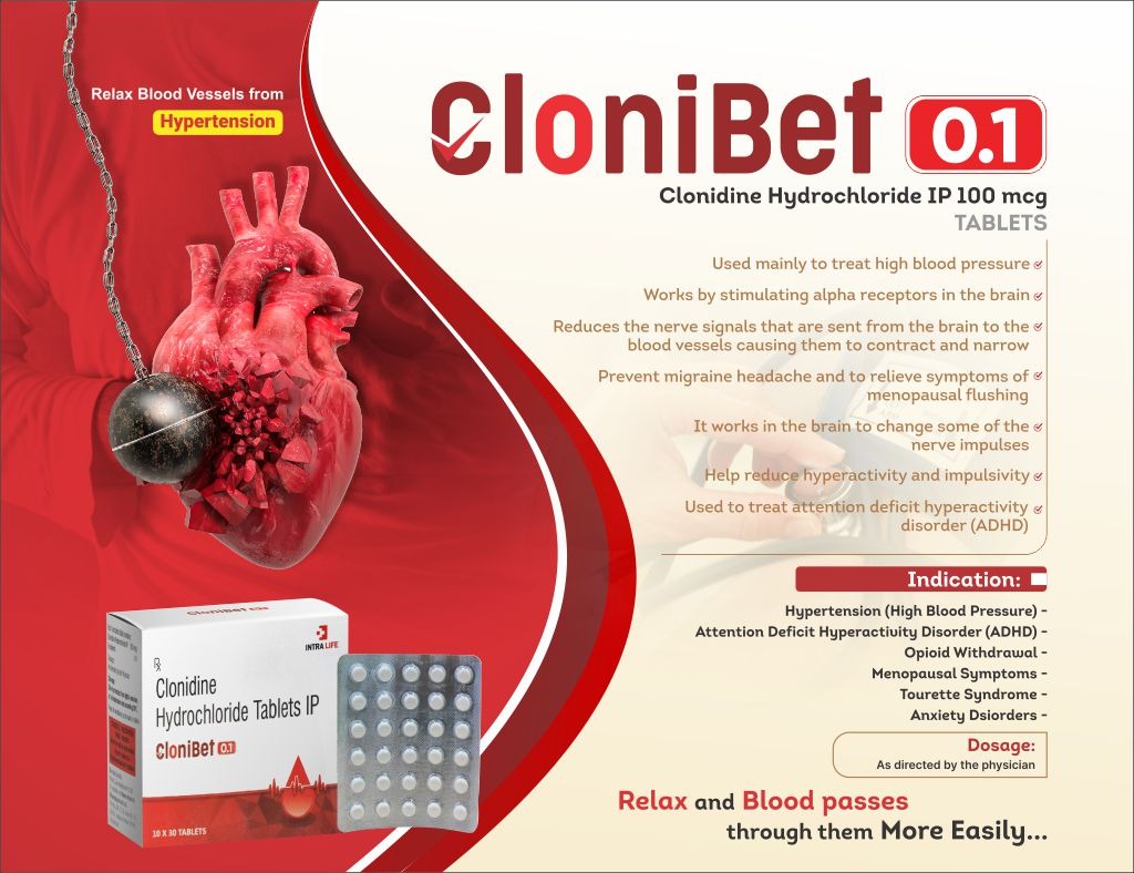 CLONIBET-0.1 - Clonidine Hydrochloride IP 100 mcg | Intralife Pharmaceuticals - thumbnail 2