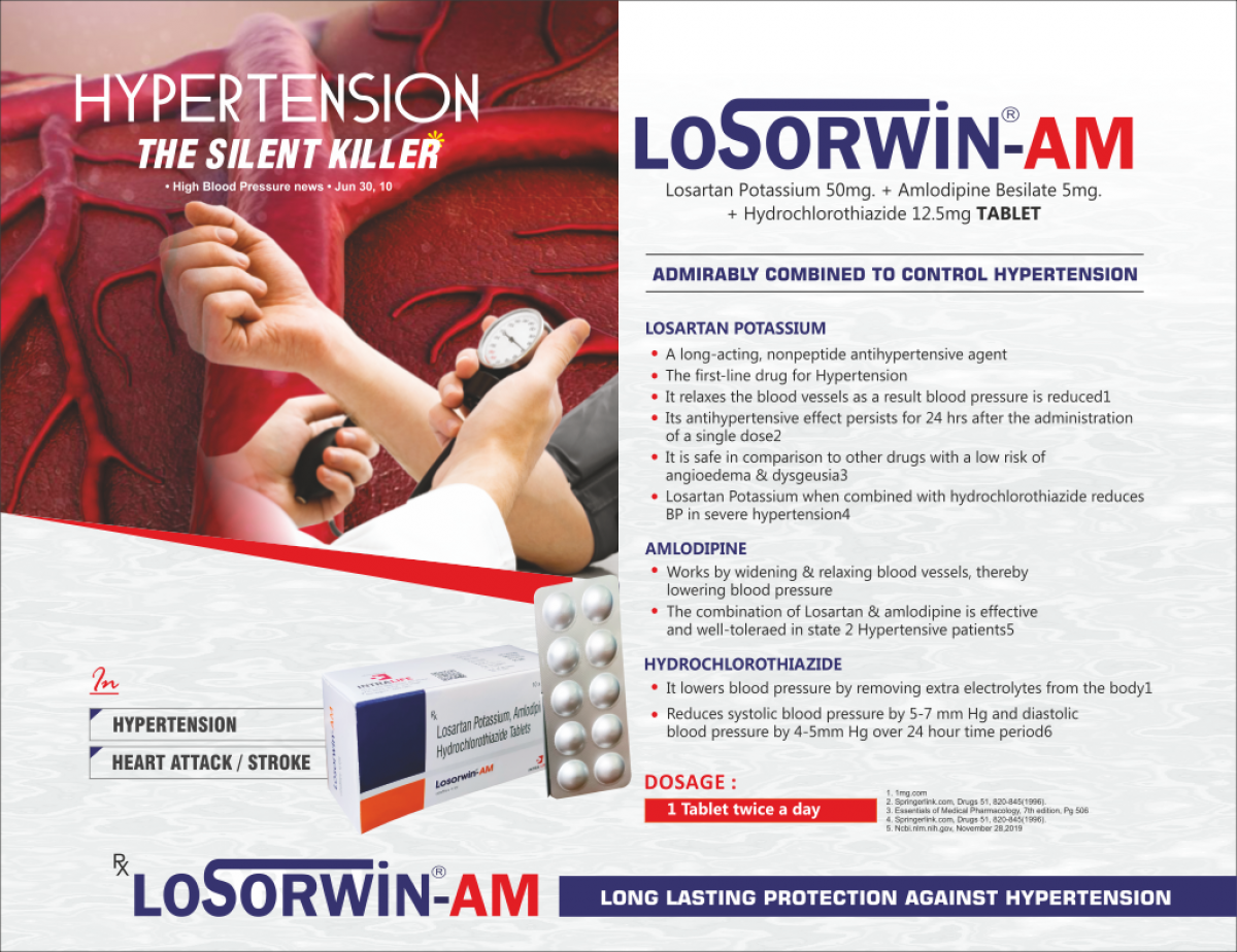 LOSORWIN-AM - Losartan potassium IP 50mg + Amlodipine besilate IP 5mg + Hydrochlorothiazide 12.5mg | Intralife Pharmaceuticals - thumbnail 2