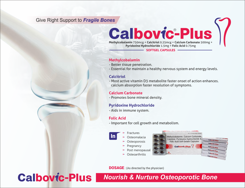 CALBOVIC-PLUS - Methylcobalamin 750mcg + Calcitriol 0.25mcg + Calcium Carbonate 500mg + Pyridoxine Hydrochloride B6 1.5mg + Folic Acid 0.75mg | Intralife Pharmaceuticals - thumbnail 2