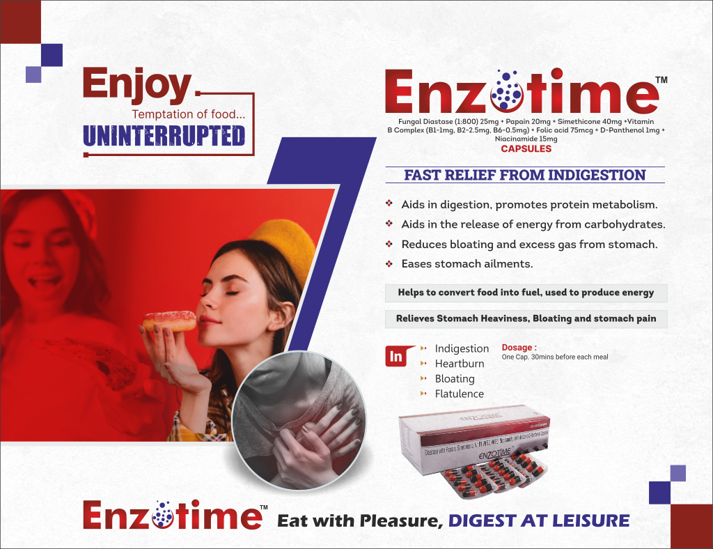 ENZOTIME - Diastase (1:800) 25mg + Papain 20mg + Simethicone 40mg + Vit B1 1mg + Vit B2 2.5mg + Vit B6 0.5mg + Niacinamide 15mg+ Folic Acid 75mcg + D-Panthenol1mg | Intralife Pharmaceuticals - thumbnail 2