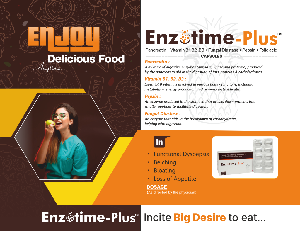 ENZOTIME PLUS - Pancreatin 212mg+ Vitamin b3(niacinamide) 16mg+ Fungal Diastase 12.5mg+ Pepsin 5mg+ Vitamin b2(riboflavin) 1.4mg+ Vitamin B1(thiamine mononitrate) 1.2mg+ Folic Acid 400 mcg+ Vitamin B12(cyanocobalamin) 1mcg+ Lactic Acid bacillus 60 million spores | Intralife Pharmaceuticals - thumbnail 2