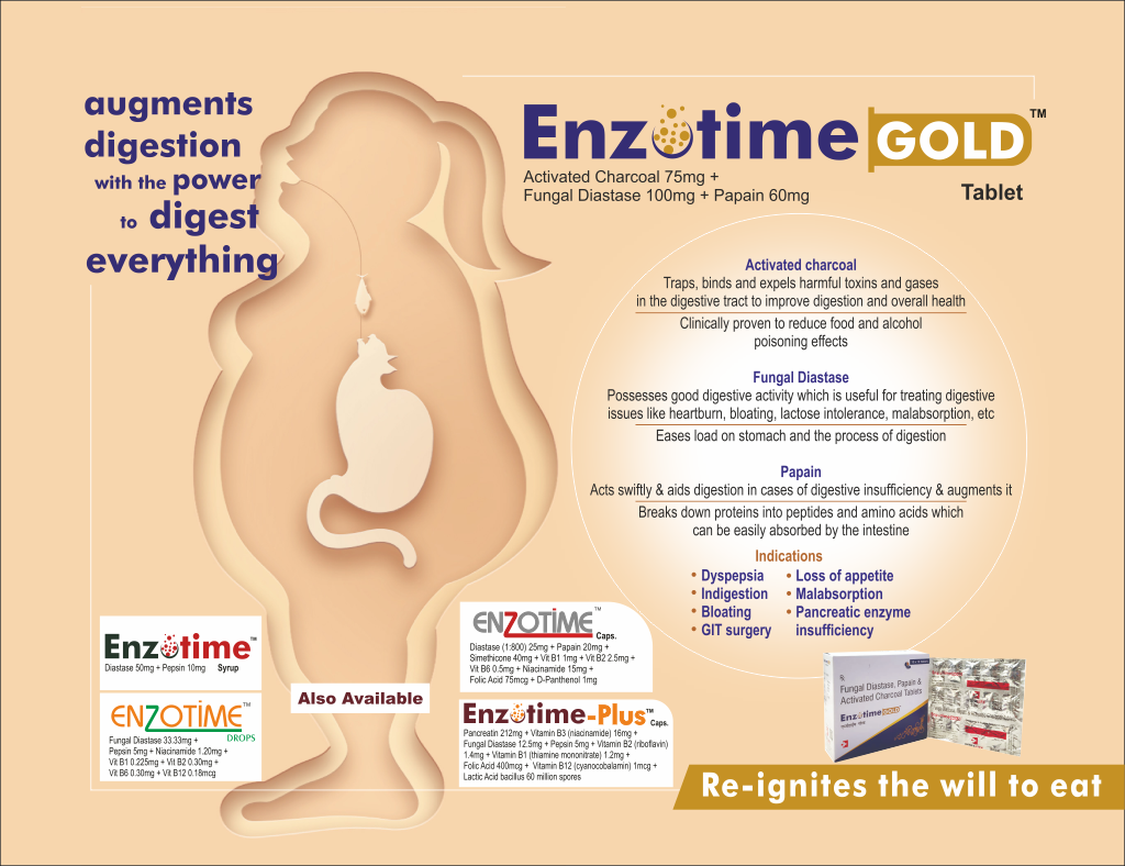 ENZOTIME-GOLD - Activated Charcoal 75mg + Fungal Diastase 100mg + Papain 60mg | Intralife Pharmaceuticals - thumbnail 2