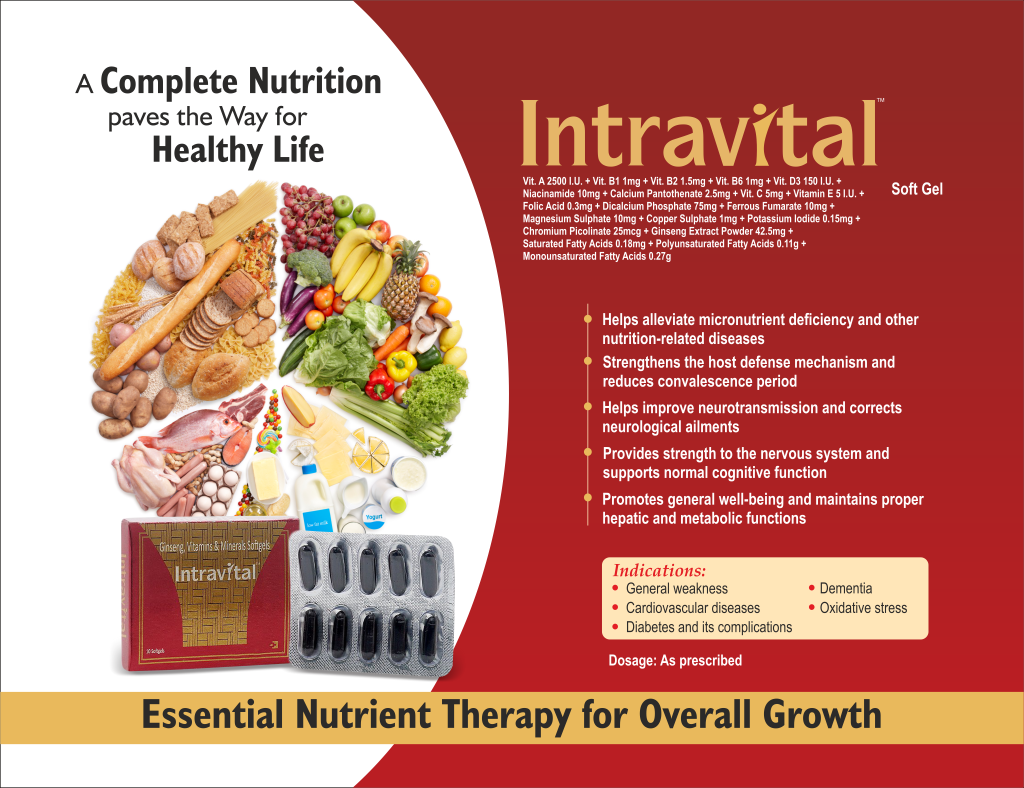 INTRA-VITAL - Vitamin A 2500 I.U. + Vitamin B1 1mg + Vitamin B2 1.5mg + Vitamin B6 1 mg +Vitamin D3 150 I.U. + Niacinamide 10mg + Calcium Pantothenate 2.5mg + Vitamin C 5mg + Vitamin E 5 I.U. +Folic Acid 0.3 mg + Dicalcium Phosphate 75mg + Ferrous Fumarat | Intralife Pharmaceuticals - thumbnail 2