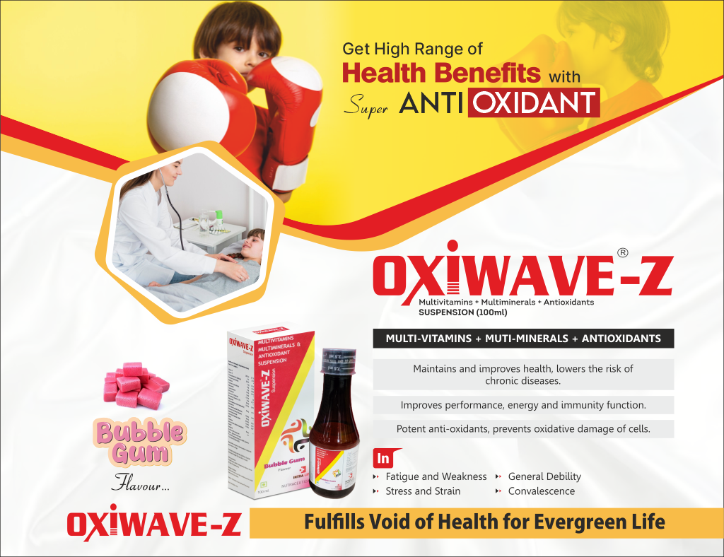 OXIWAVE-Z-100ml - Vitamin A 2500 I.u + Vitamin E Acetate 5 I.u + Cholecalciferol 200 I.u + Thiamine Hcl 1mg + Riboflavin Na Phosphate 1 Mg + Pyridoxine Hcl 1 Mg + Niacinamide 15 Mg + Cyanocobalamin 1 Mcg + D-panthenol 2.5 Mg + Zinc Sulphate 3 Mg + Iodine 50 Mcg + Molybden | Intralife Pharmaceuticals - thumbnail 2