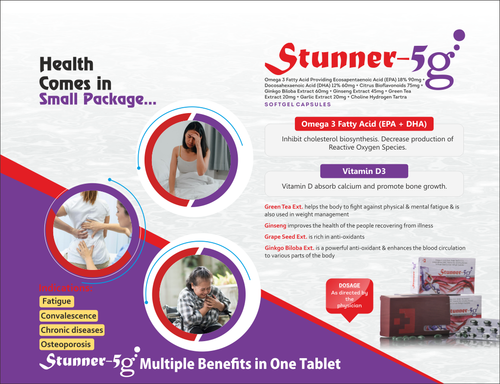 STUNNER-5G - Omega 3 Fatty Acid Providing Ecosapentaenoic Acid (EPA) 18% 90mg + Docosahexaenoic Acid (DHA) 12% 60mg + Citrus Bioflavonoids 75mg + Ginkgo Biloba Extract 60mg + Ginseng Extract 45mg + Green Tea Extract 20mg + Garlic Extract 20mg + Choline Hydrogen Tartra | Intralife Pharmaceuticals - thumbnail 2