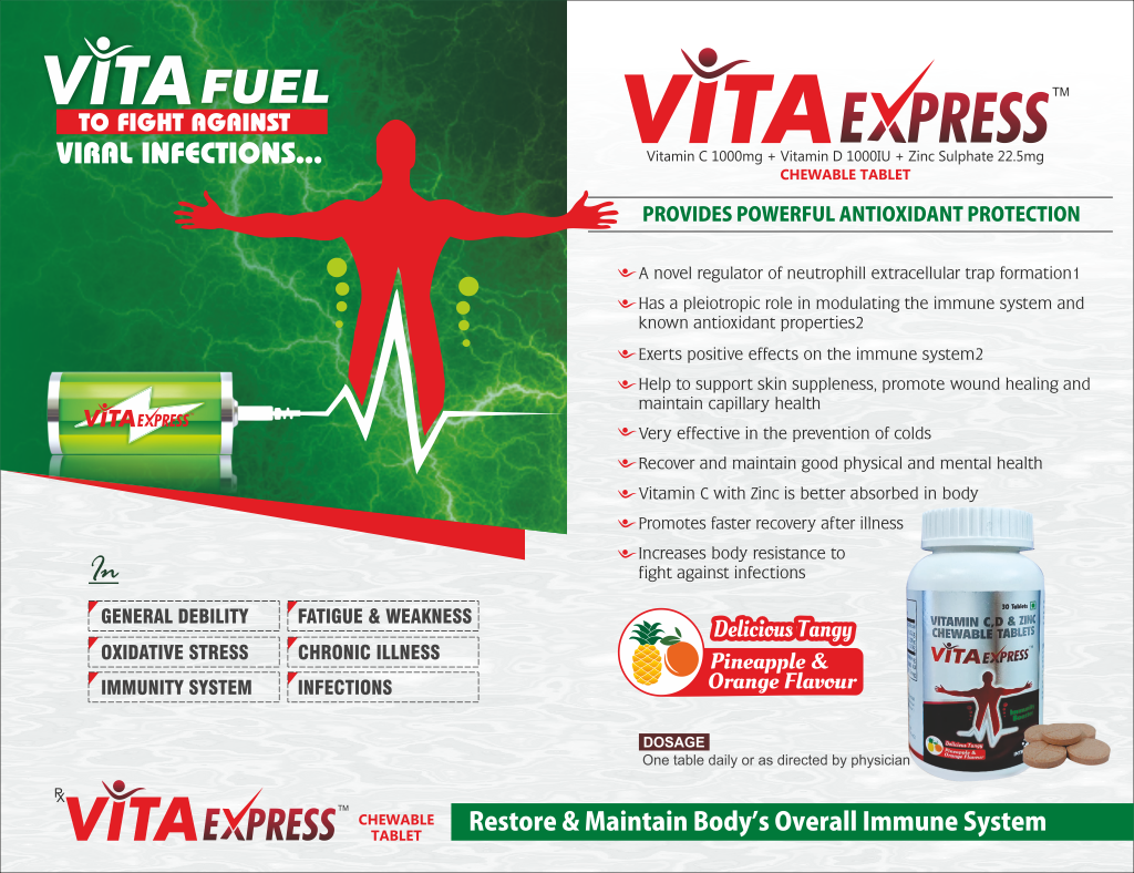 VITA EXPRESS - Vitamin C 1000mg + Vitamin D 1000 IU + Zinc Sulphate 50mg CHEWABLE TABLET | Intralife Pharmaceuticals - thumbnail 2