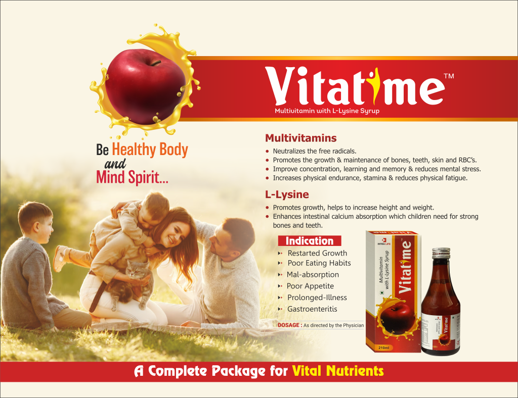 VITATIME Syrup - Vit.B1 1.275mg + Vit.B2 1.575mg + Vit.B6 1.50mg + Niacinamide 15.75mg + L-Lysine 15mg + D-Panthenol 10mg | Intralife Pharmaceuticals - thumbnail 2