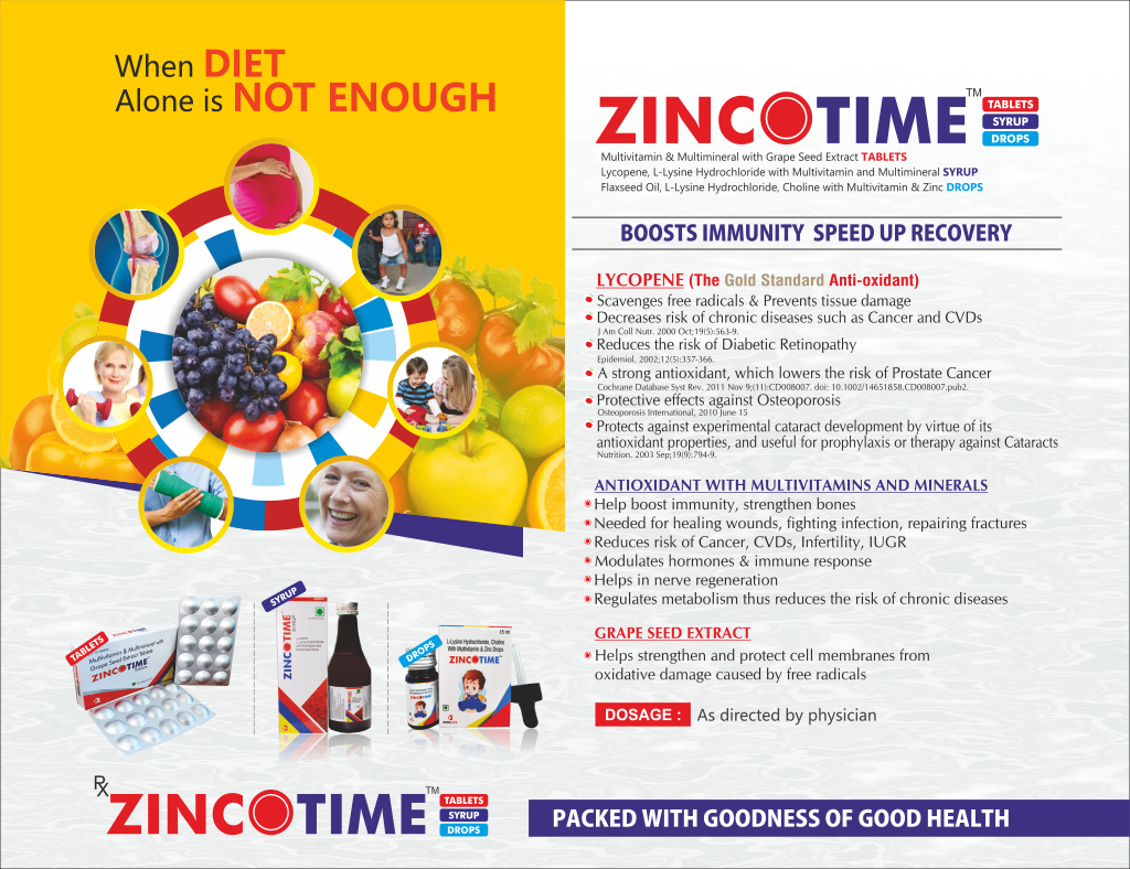 ZINCOTIME - L-Lysine Hydrochloride 5.00 mg + Lycopene (6%) 1000mcg + Vitamin B3 (Niacinamide) 7.50 mg + Vitamin E (Tocopherol) 1.675 mg + Vitamin B5 (Pantothenic Acid) 1.25 mg + Vitamin B1 (Thiamine) 0.75 mg + Vitamin B2 (Riboflavin) 0.75 mg + Vitamin B6 (Pyridoxine) 0.50 mg + Vitamin A (Retinol) 375 mcg + Vitamin D3 (Cholecalciferol) 2.50 mcg + Vitamin B12 (Cyanocobalamin) 0.50 mcg + Zinc sulphate Monohydrat | Intralife Pharmaceuticals - thumbnail 2