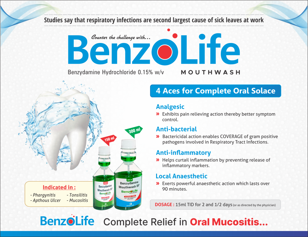 BENZOLIFE 150ML - Benzydamine HCI 0.15% w/v MOUTHWASH | Intralife Pharmaceuticals - thumbnail 2