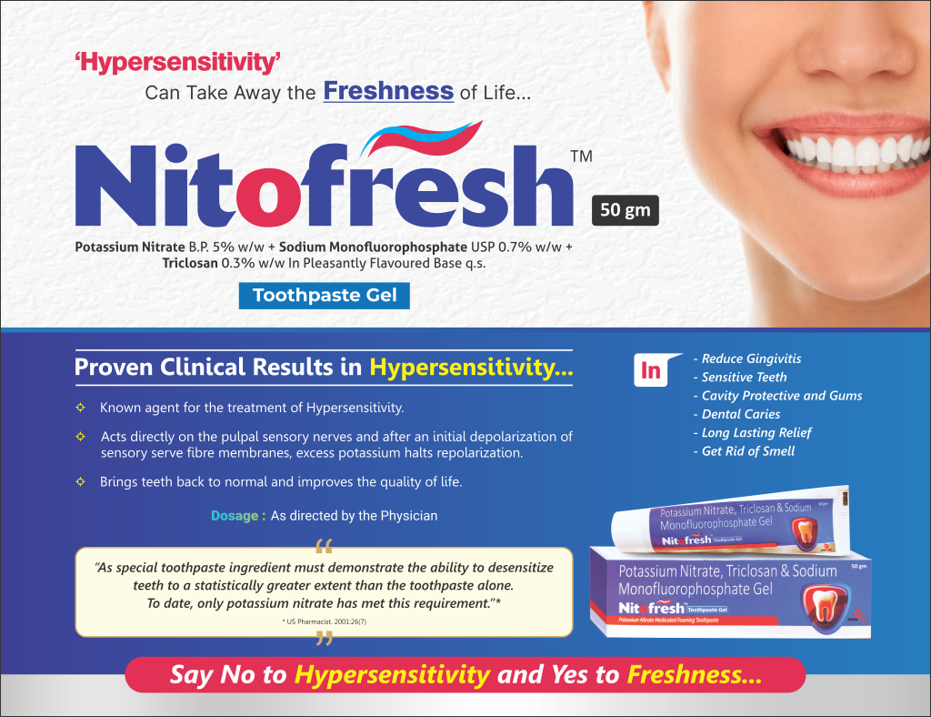 NITOFRESH - Potassium Nitrate B.P. 5% w/w + Sodium Monofluorophosphate USP 0.7% w/w In Pleasantly Flavoured Base q.s. | Intralife Pharmaceuticals - thumbnail 2