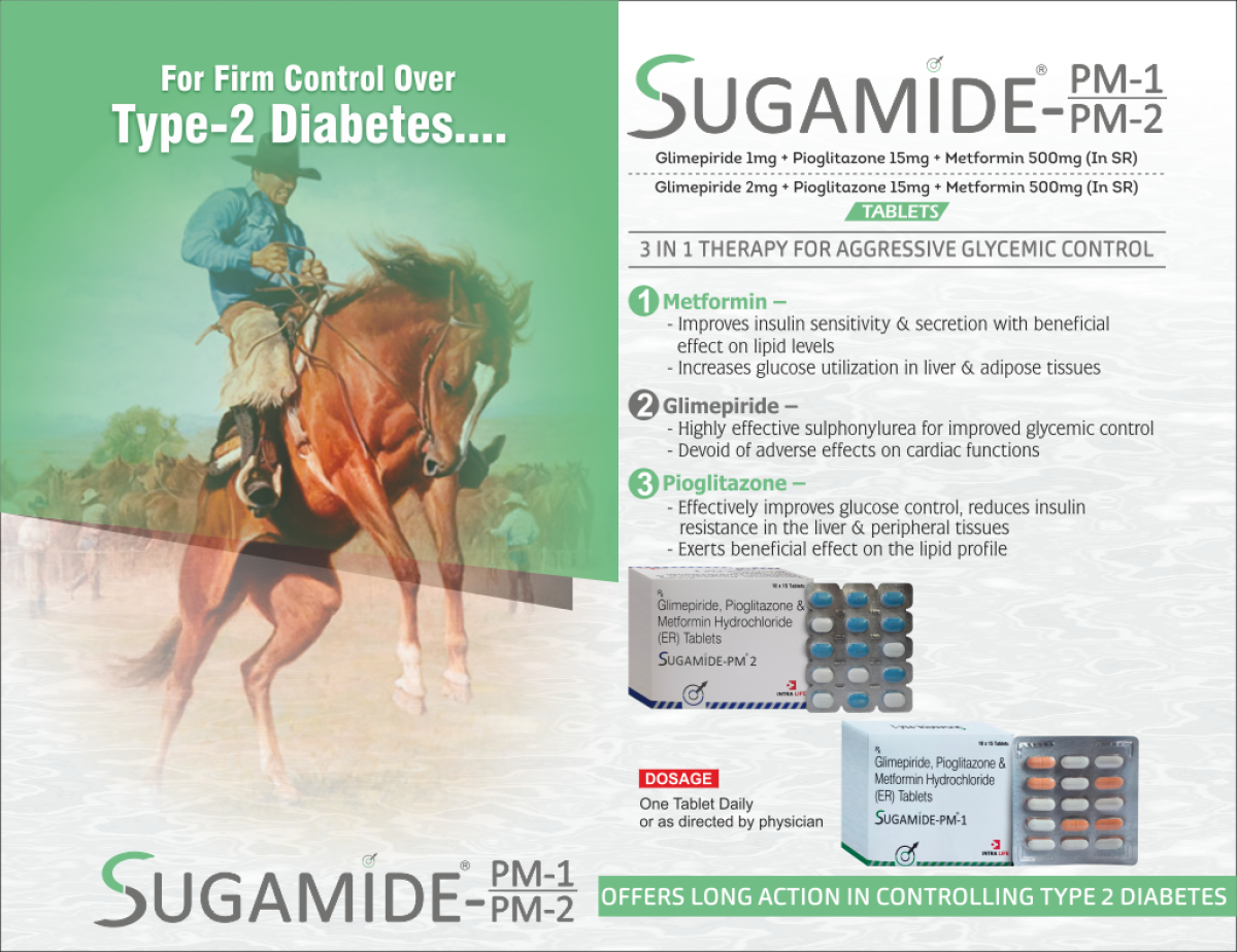 SUGAMIDE-PM-2 - Glimepiride 2mg +Pioglitazone 15mg + Metformin 500mg (In SR) | Intralife Pharmaceuticals - thumbnail 2