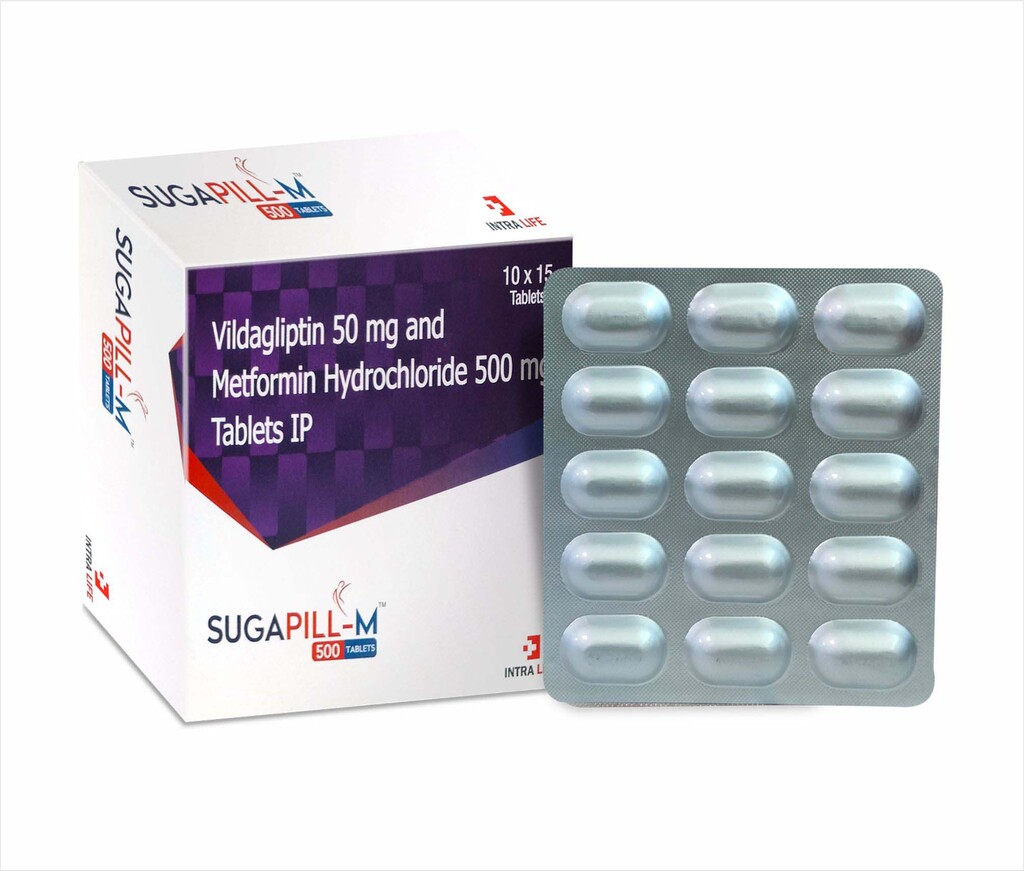 SUGAPILL-M 500 - Vildagliptin 50mg + Metformin 500mg Film Coated | Intralife Pharmaceuticals