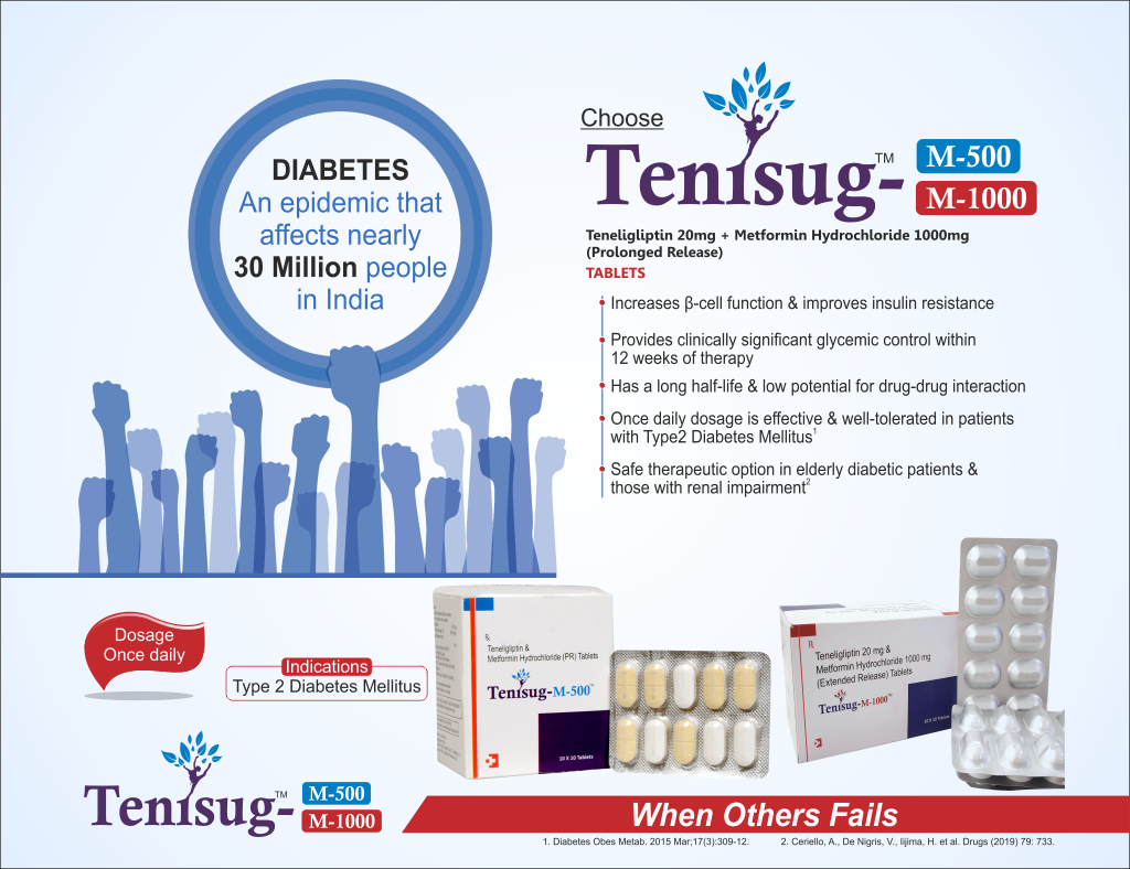 TENISUG-M 500 - Teneligliptin 20mg + Metformin Hydrochloride 500mg (Prolonged Release) | Intralife Pharmaceuticals - thumbnail 2