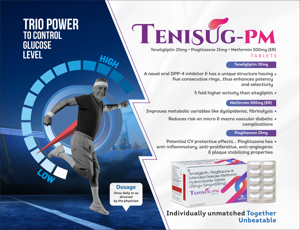 TENISUG-PM TABS - Teneligliptin 20mg +Pioglitazone 15mg + Metformin 500 MG (ER) | Intralife Pharmaceuticals - thumbnail 2