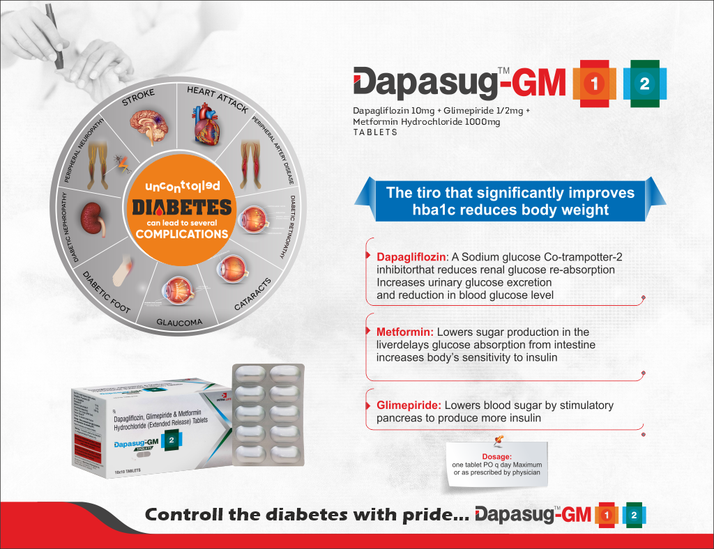 DAPASUG-GM-1Tablet - Dapagliflozin 10mg + Glimepiride IP 2mg + Metformin Hydrochloride IP 1000mg (As extended release form) | Intralife Pharmaceuticals - thumbnail 2