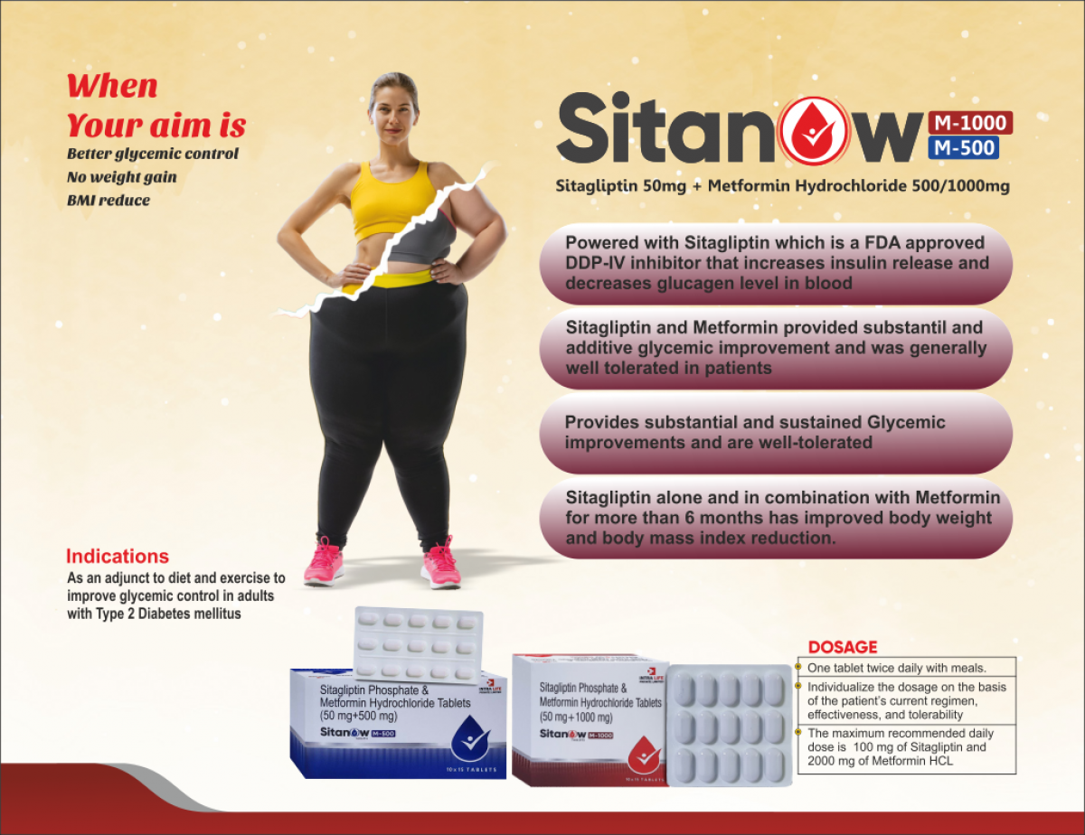 SITANOW-M 500 - Sitagliptin 50mg + Metformin Hydrochloride IP 500mg | Intralife Pharmaceuticals - thumbnail 2