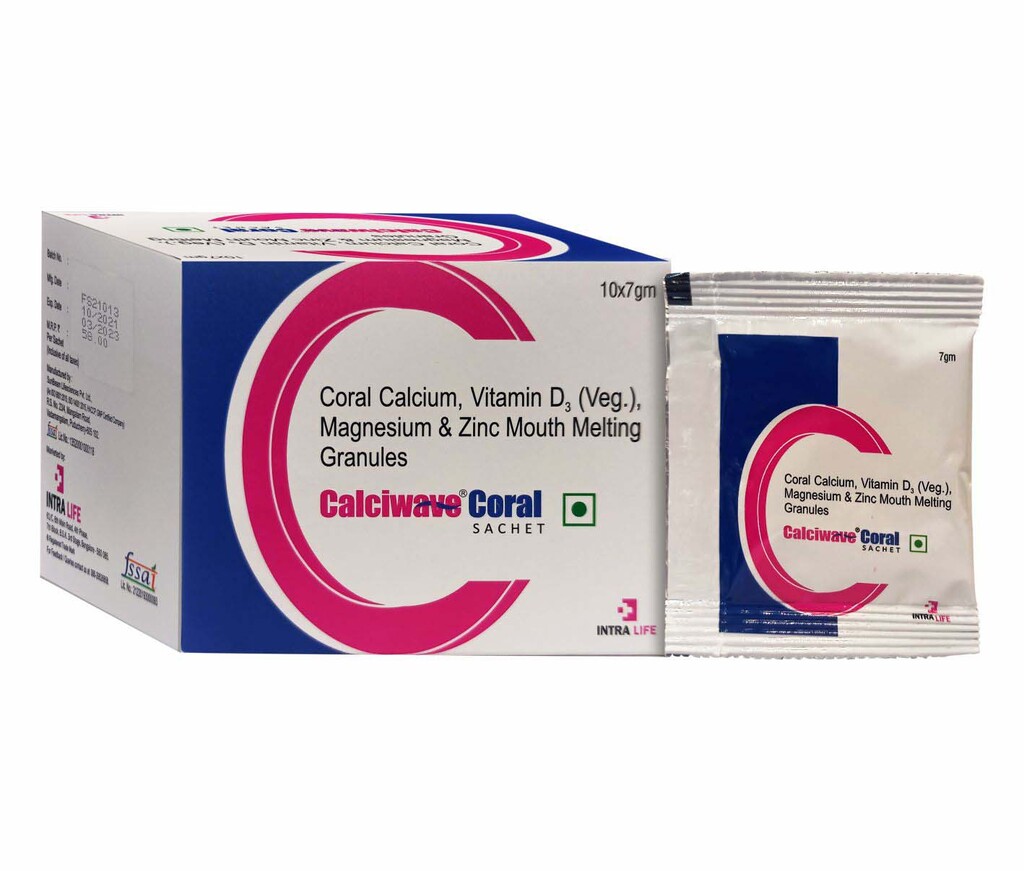 CALCIWAVE CORAL Sachet - Coral Calcium 1000mg + Vitamin D3 Veg 400IU + Magnesium 320mg + Zinc 10mg | Intralife Pharmaceuticals