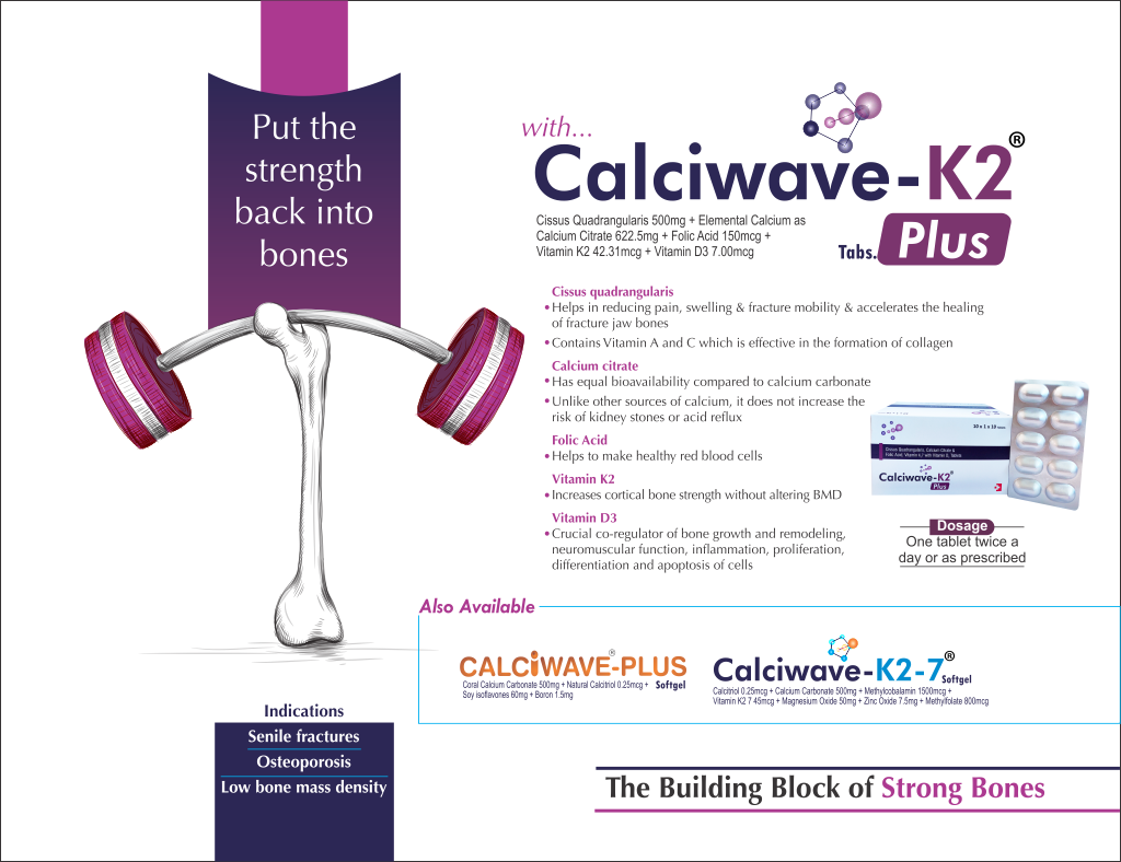 CALCIWAVE-K2-PLUS - Cissus Quadrangularis 500 mg + Elemental Calcium as Calcium Citrate 622.5 mg + Folic Acid 150 mcg + Vitamin K2 42.31 mcg + Vitamin D3 7.00 mcg | Intralife Pharmaceuticals - thumbnail 2
