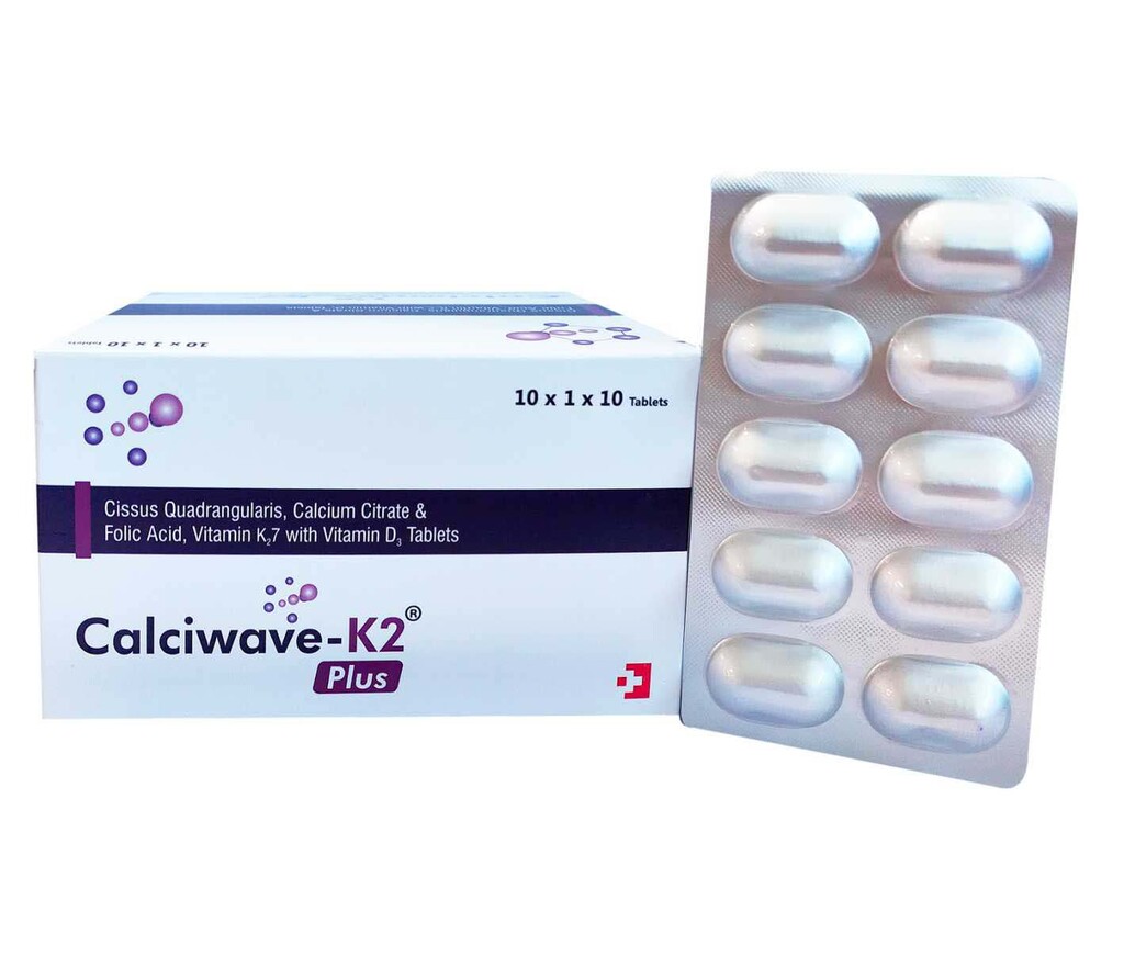 CALCIWAVE-K2-PLUS - Cissus Quadrangularis 500 mg + Elemental Calcium as Calcium Citrate 622.5 mg + Folic Acid 150 mcg + Vitamin K2 42.31 mcg + Vitamin D3 7.00 mcg | Intralife Pharmaceuticals