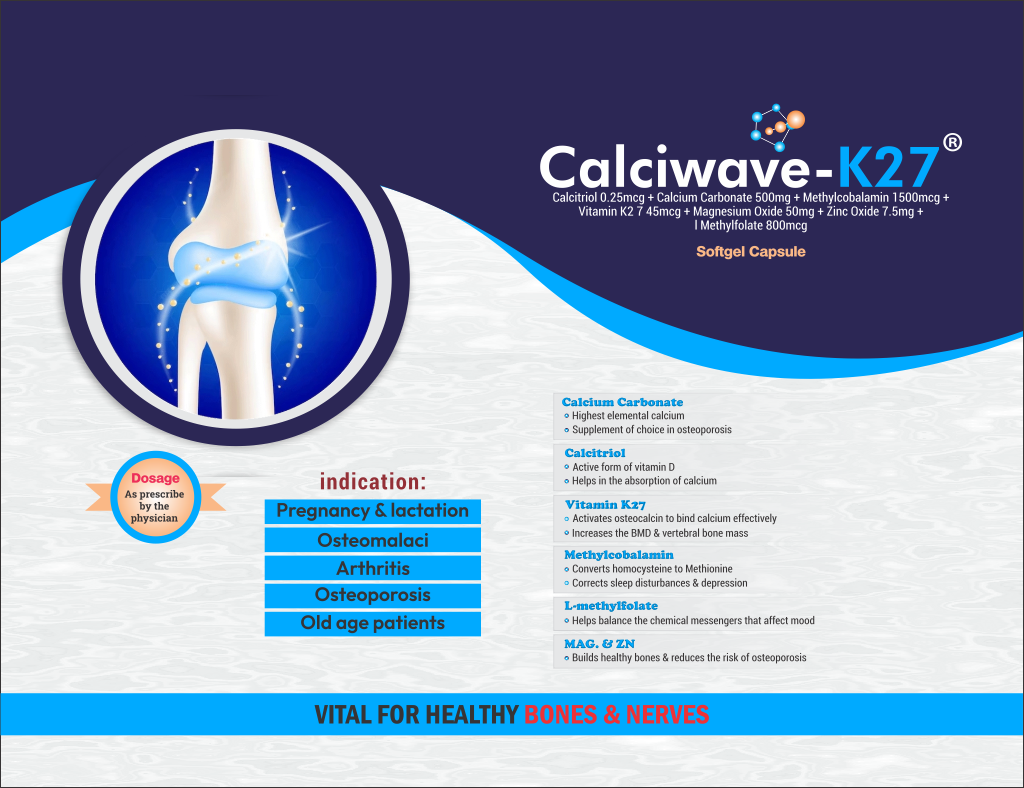 CALCIWAVE-K27 - Calcitriol 0.25mcg + Calcium Carbonate 500mg + Methylcobalamin 1500mcg + Vitamin K2 7 45mcg + Magnesium Oxide 50mg + Zinc Oxide 7.5mg + l Methylfolate 800mcg | Intralife Pharmaceuticals - thumbnail 2