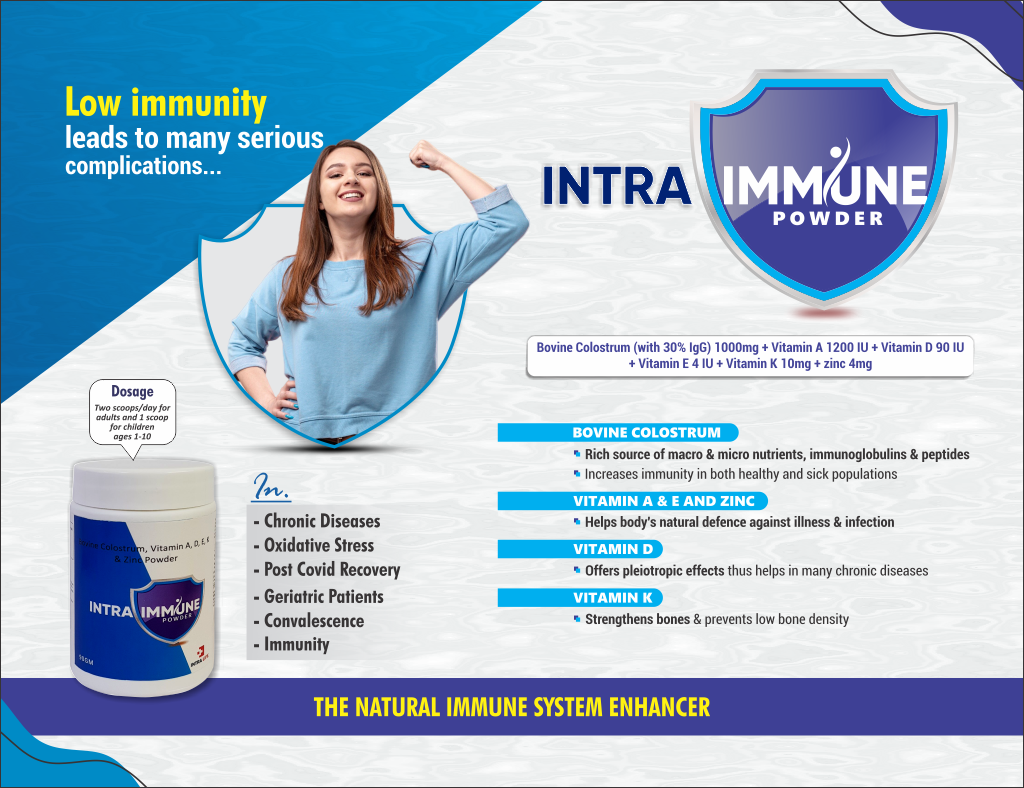 INTRA IMMUNE - Bovine Colostrum (with 30% IgG) 1000mg + VITAMIN A 1200 IU + VITAMIN D 90 IU + VITAMIN E 4 IU + VITAMIN K 10mg + Zinc 4mg | Intralife Pharmaceuticals - thumbnail 2