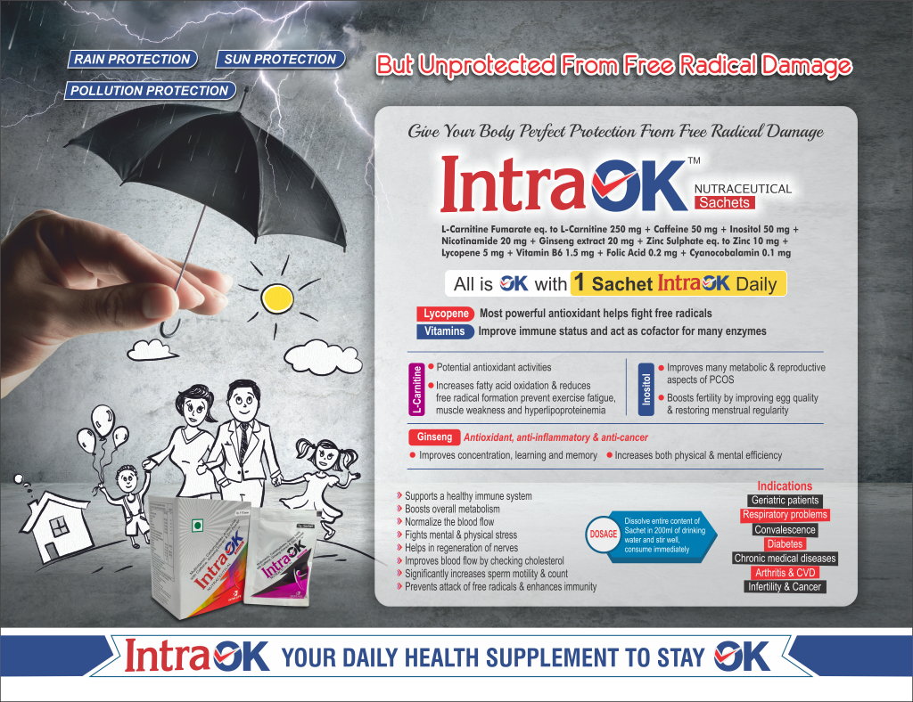 INTRA OK - L-Carnitine Fumarate eq. to L-Carnitine 250 mg + Caffeine 50 mg + Inositol 50 mg + Nicotinamide 20 mg + Ginseng extract 20 mg + Zinc Sulphate eq. to Zinc 10 mg + Lycopene 5 mg + Vitamin B6 1.5 mg + Folic Acid 0.2 mg + Cyanocobalamin 0.1 mg | Intralife Pharmaceuticals - thumbnail 2