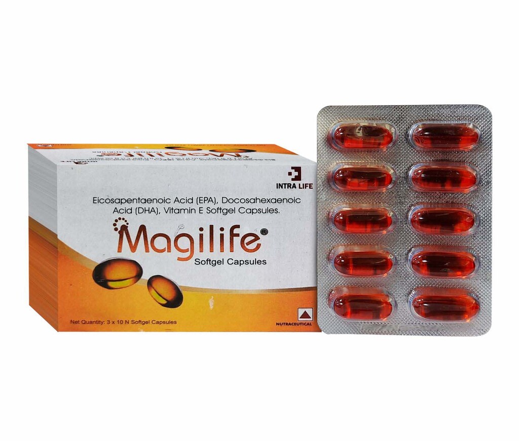 MAGILIFE - Softgels of Vitamin E Acetate and Omega-3 Fatty Acids EPA (20%) 180mg & DHA (20%) 120mg + Vitamin E 10mg | Intralife Pharmaceuticals