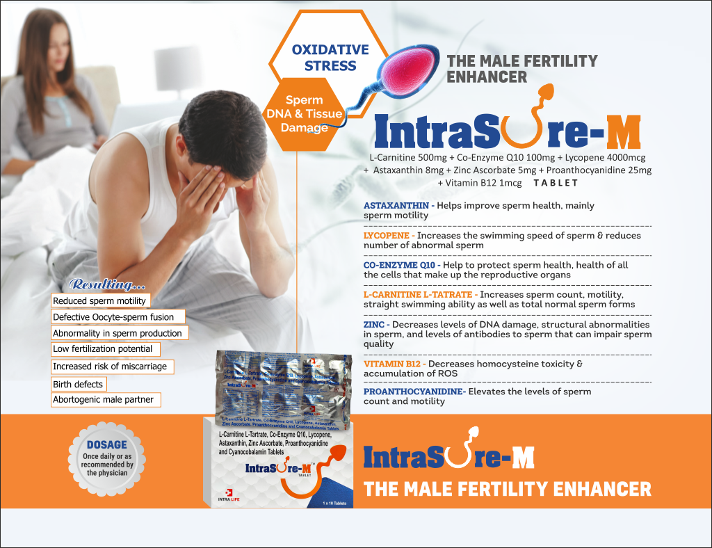 INTRASURE-M - L-Carnitine 500mg + Co-Enzyme Q10 100mg + Lycopene 4000mcg + Astaxanthin 8mg + Zinc Ascorbate 5mg + Proanthocyanidine 25mg + Vitamin B12 1mcg | Intralife Pharmaceuticals - thumbnail 2