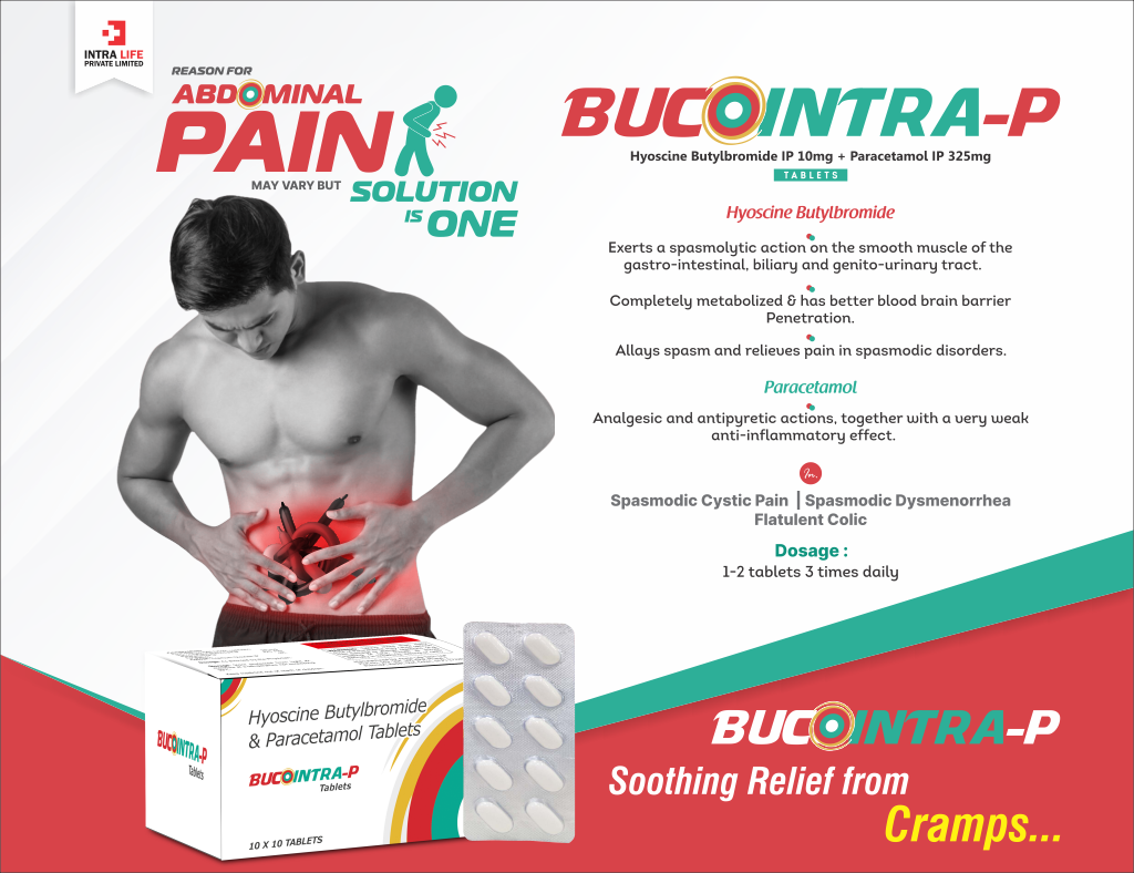 BUCOINTRA-P TABS - Hyoscine Butylbromide IP 10mg + Paracetamol IP 325mg | Intralife Pharmaceuticals - thumbnail 2