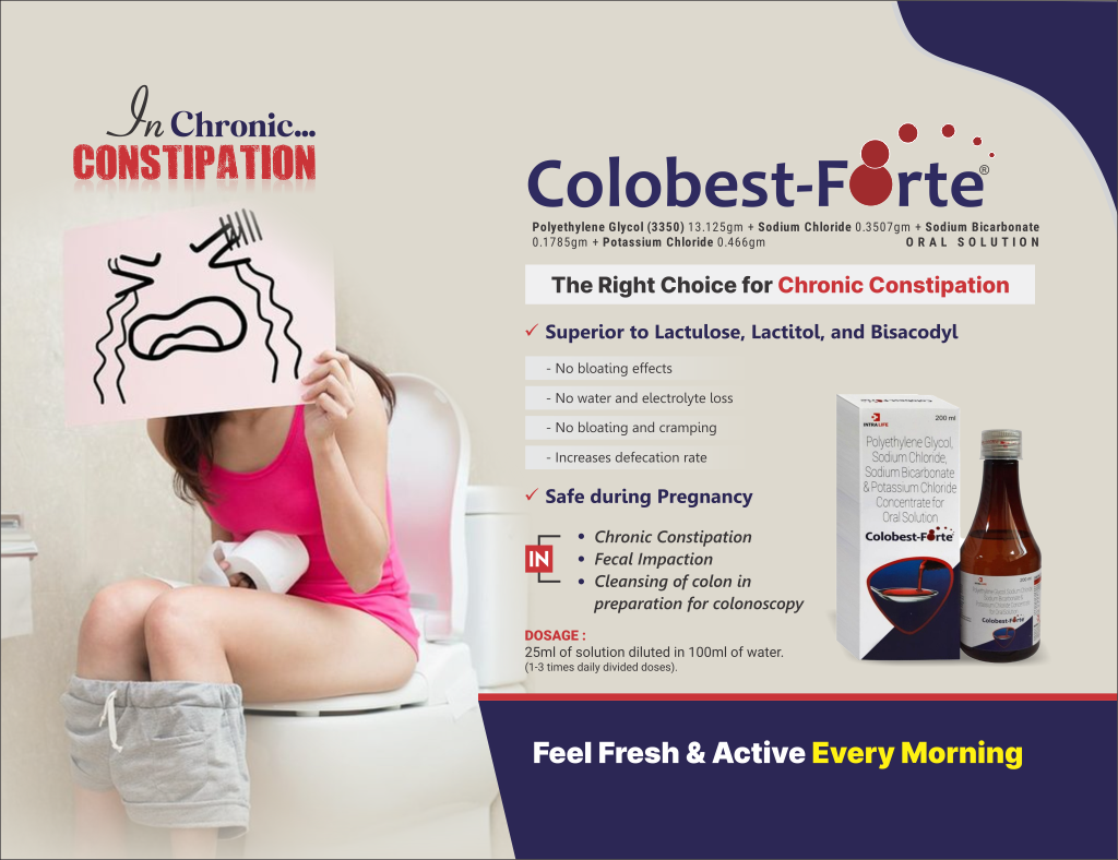 COLOBEST-FORTE Syrup - : Polyethylene Glycol(3350) 13.125gm + Sodium Chloride 0.3507gm + Sodium Bicarbonate 0.1785gm + Potasium Chloride -0.0466gm | Intralife Pharmaceuticals - thumbnail 2