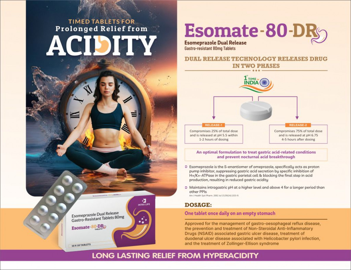 ESOMATE 80 DR TABLET - Esomeprazole 80 mg | Intralife Pharmaceuticals - thumbnail 2