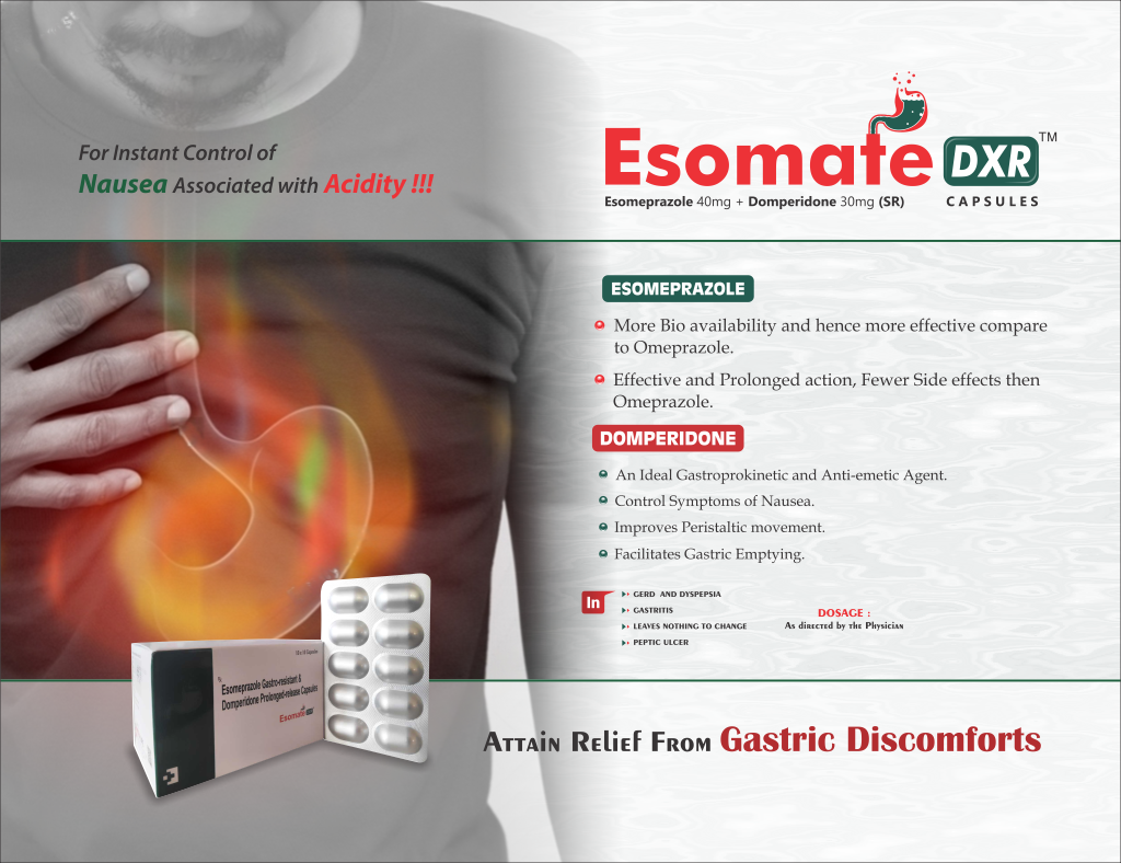 ESOMATE-DXR - Esomeprazole Magnesium 40mg + Domperidone 30mg (SR) | Intralife Pharmaceuticals - thumbnail 2