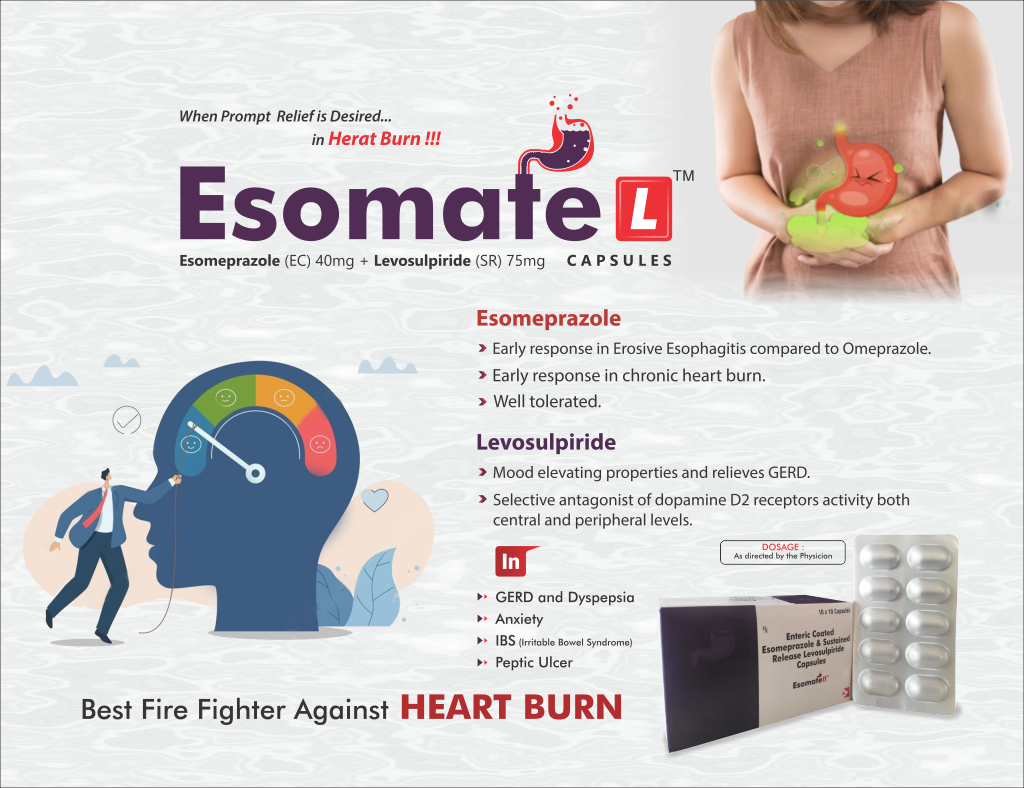 ESOMATE-L - Esomeprazole 40mg + Levosulpiride 75mg | Intralife Pharmaceuticals - thumbnail 2