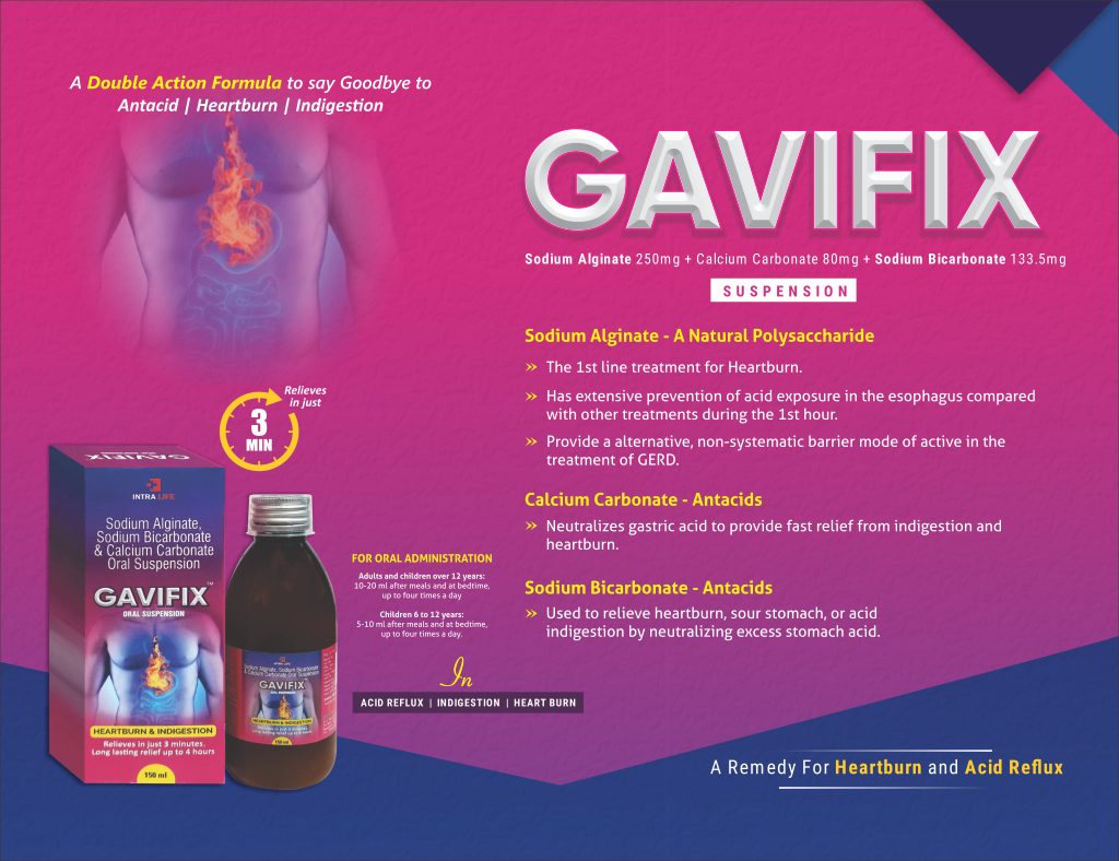 GAVIFIX - Sodium Alginate 250mg, Calcium Carbonate 187.5mg & Sodium Bicarbonate 106.5mg | Intralife Pharmaceuticals - thumbnail 2