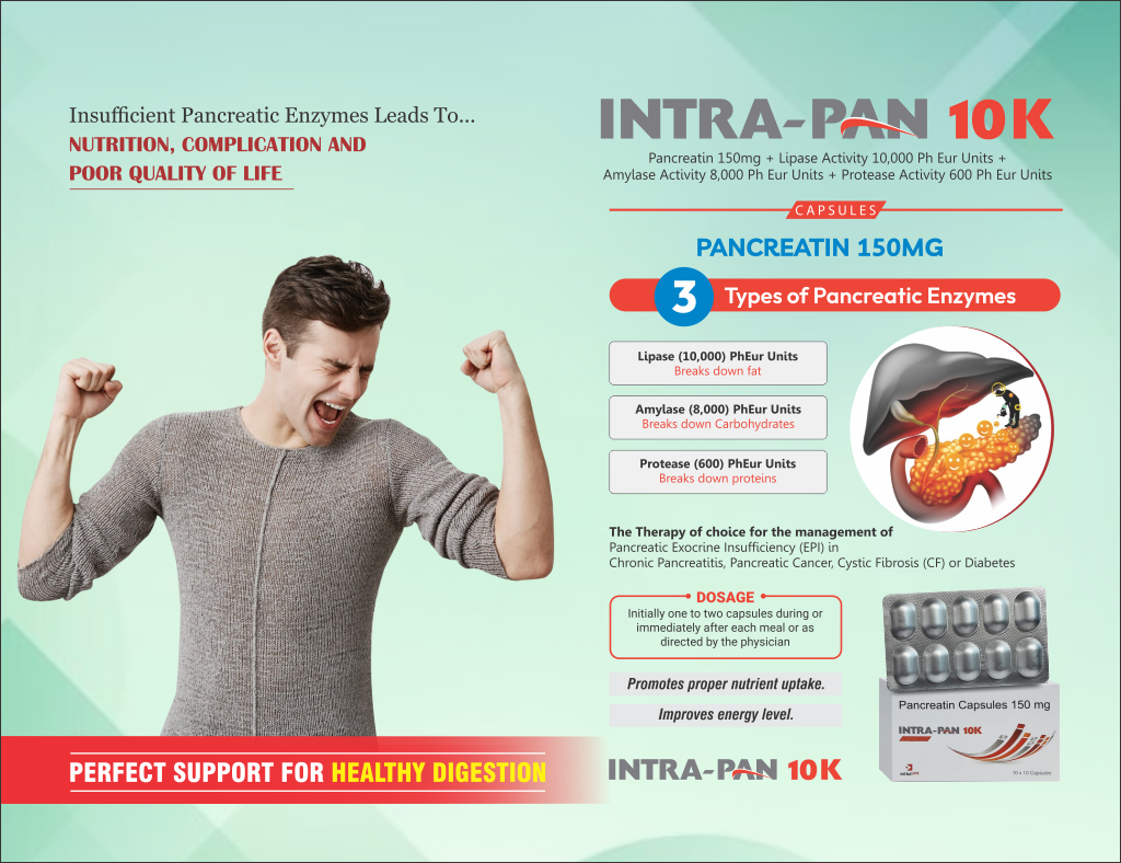 INTRAPAN-10K - Pancreatin 300mg + Lipase Activity 25,000 Ph Eur Units + Amylase Activity 20,000 Ph Eur Units + Protease Activity 1,000 Ph Eur Units | Intralife Pharmaceuticals - thumbnail 2