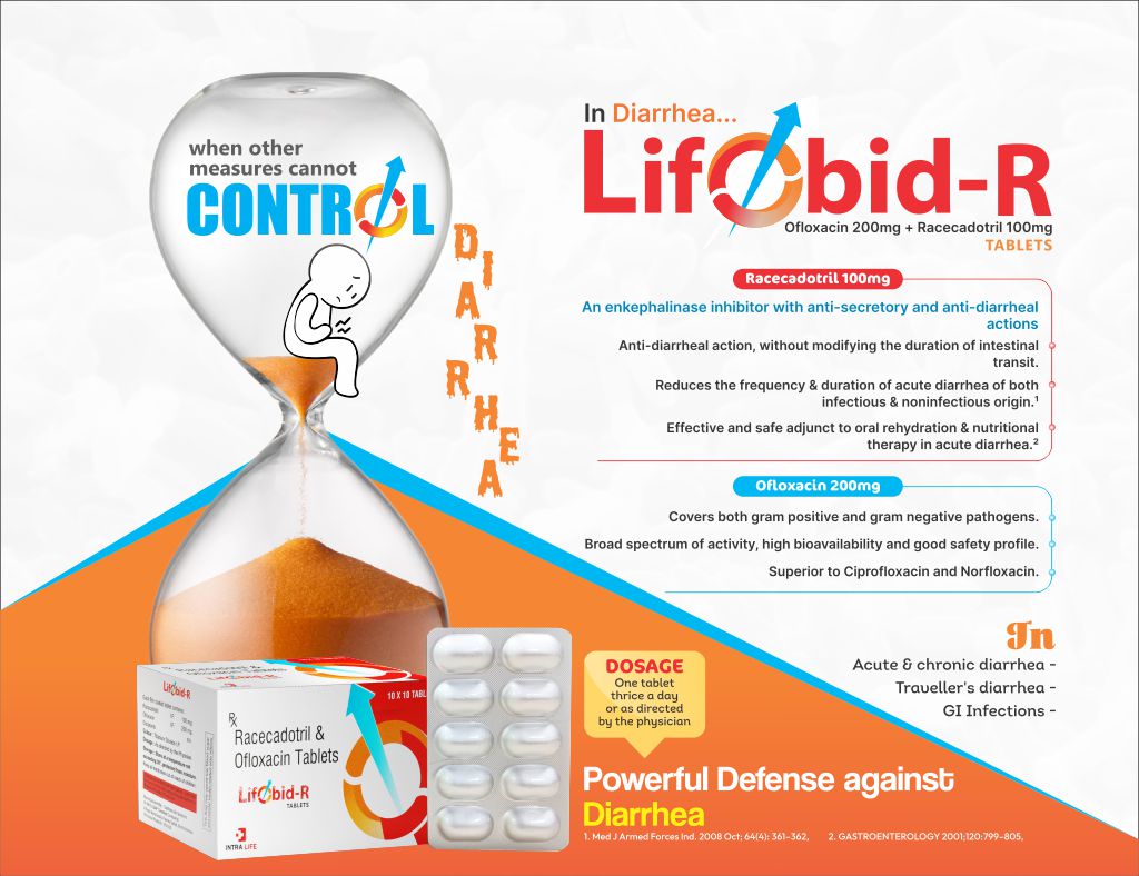 LIFOBID-R TABS - Ofloxacin 200mg+ Racecadotril 100mg | Intralife Pharmaceuticals - thumbnail 2